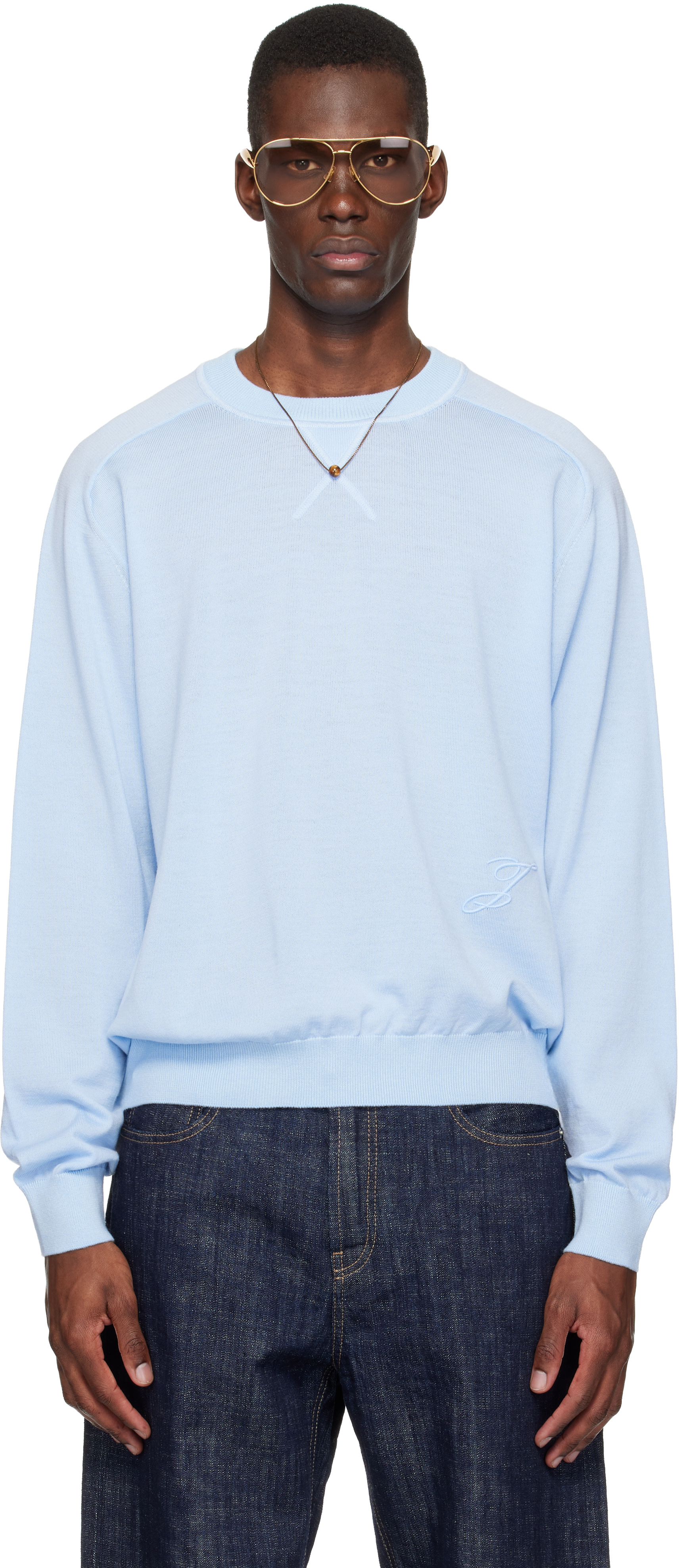 JACQUEMUS: Blue 'The J' Sweater | SSENSE