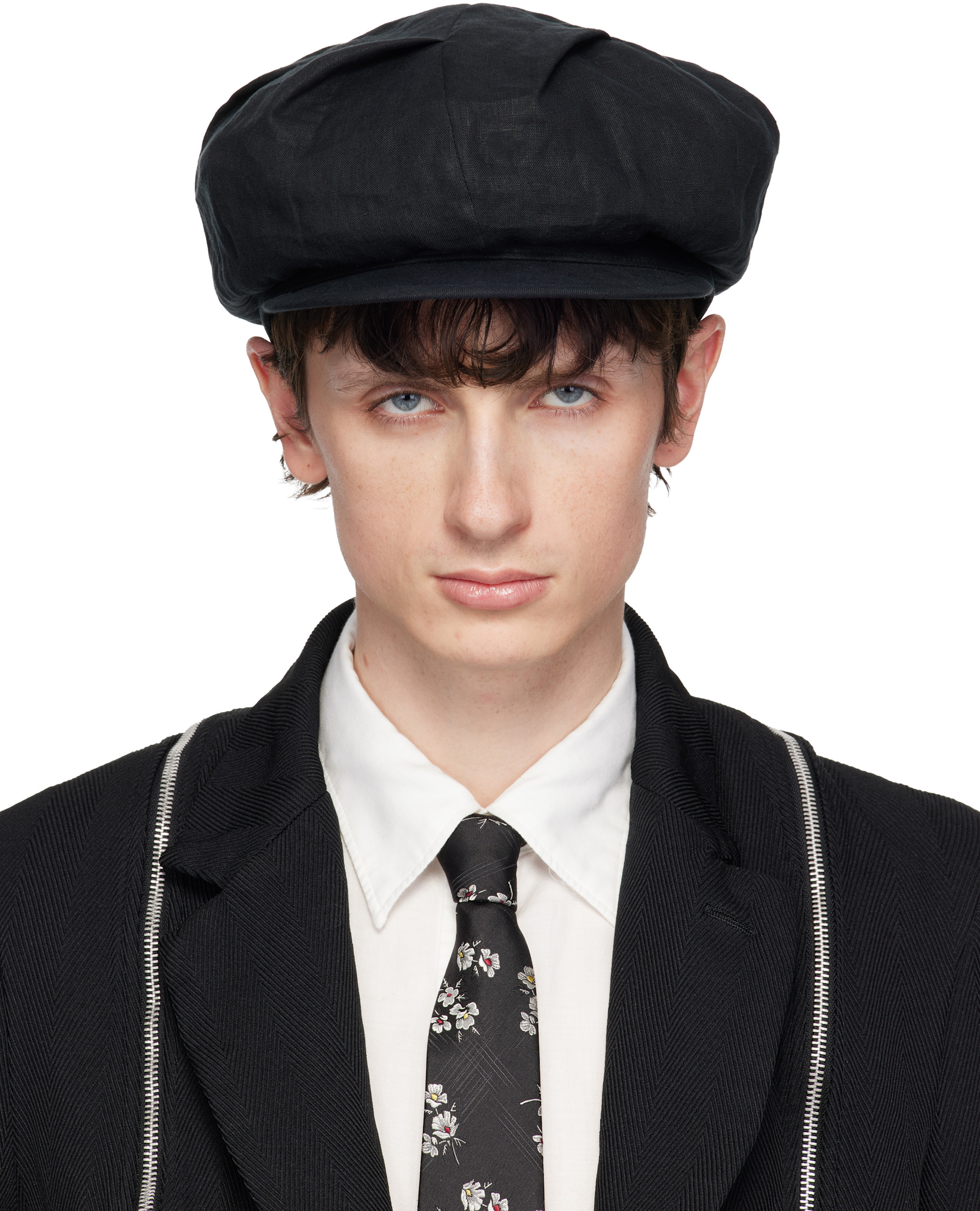 YOHJI YAMAMOTO: Black Flax Flat Tuck Casquette Cap | SSENSE Canada