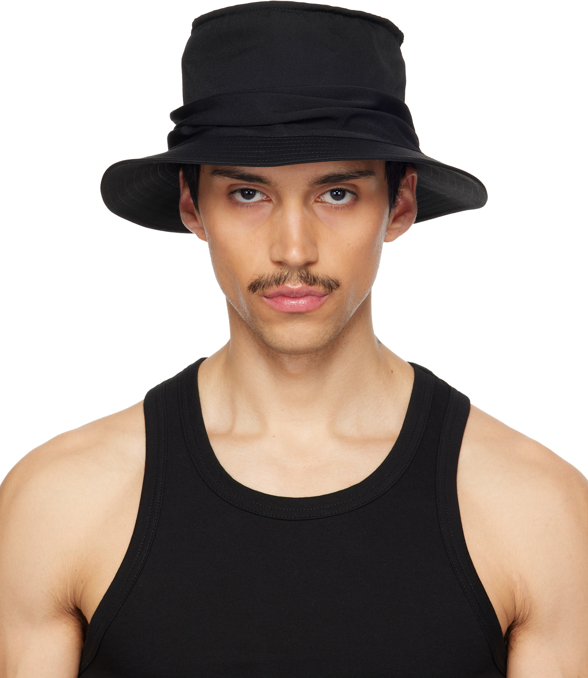 YOHJI YAMAMOTO: Black Gabardine Drape Hat | SSENSE Singapore