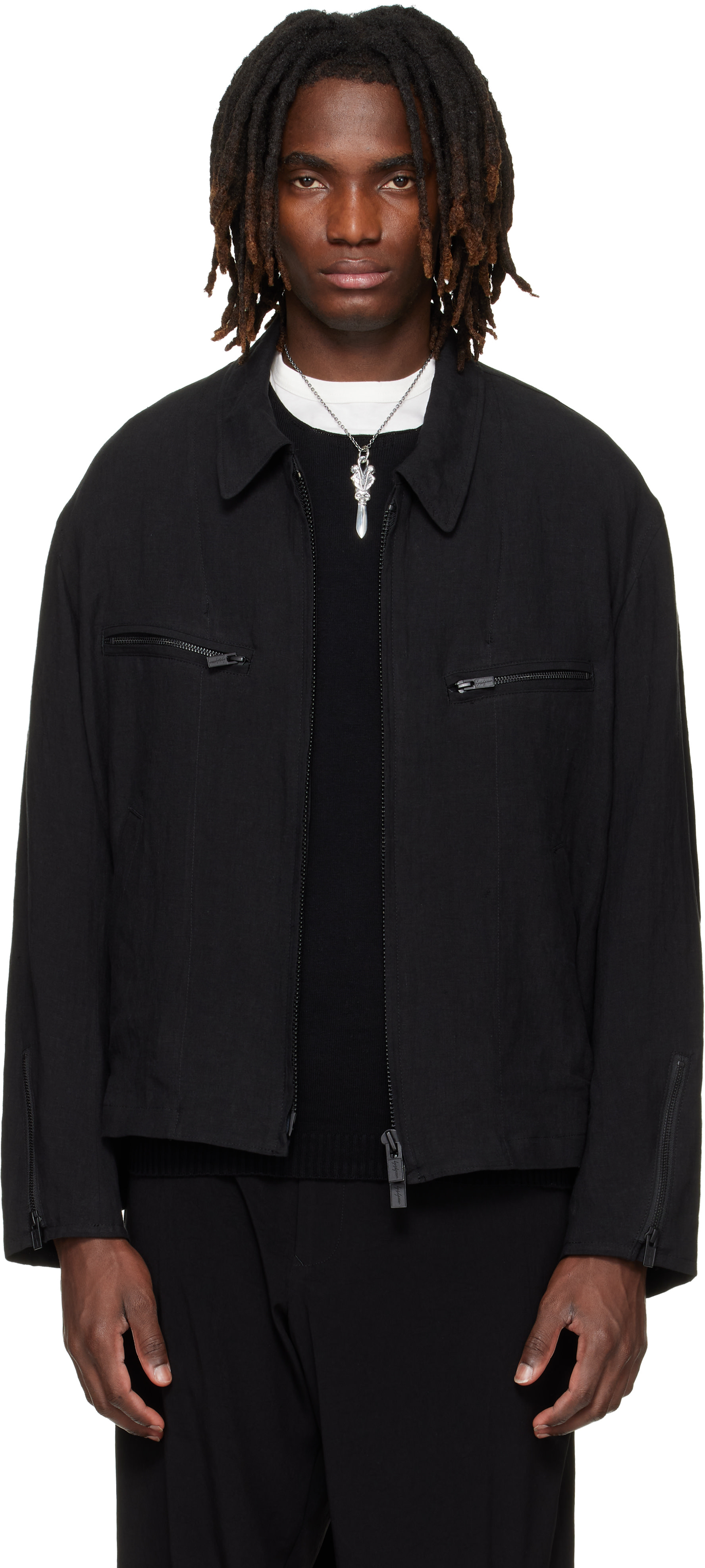YOHJI YAMAMOTO: Black Zip Blouson Jacket | SSENSE Canada