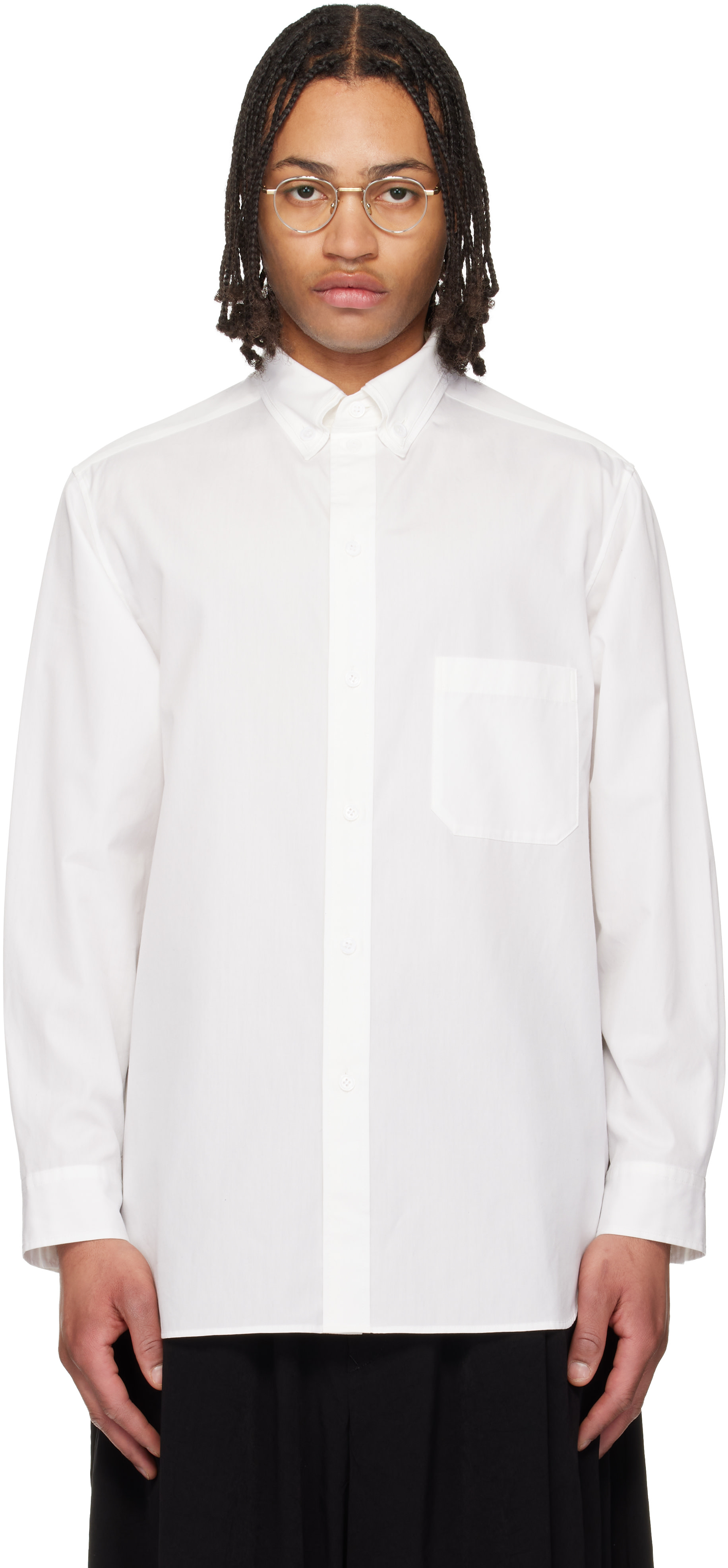 YOHJI YAMAMOTO: White Cotton Broad Double Collar Shirt | SSENSE Canada
