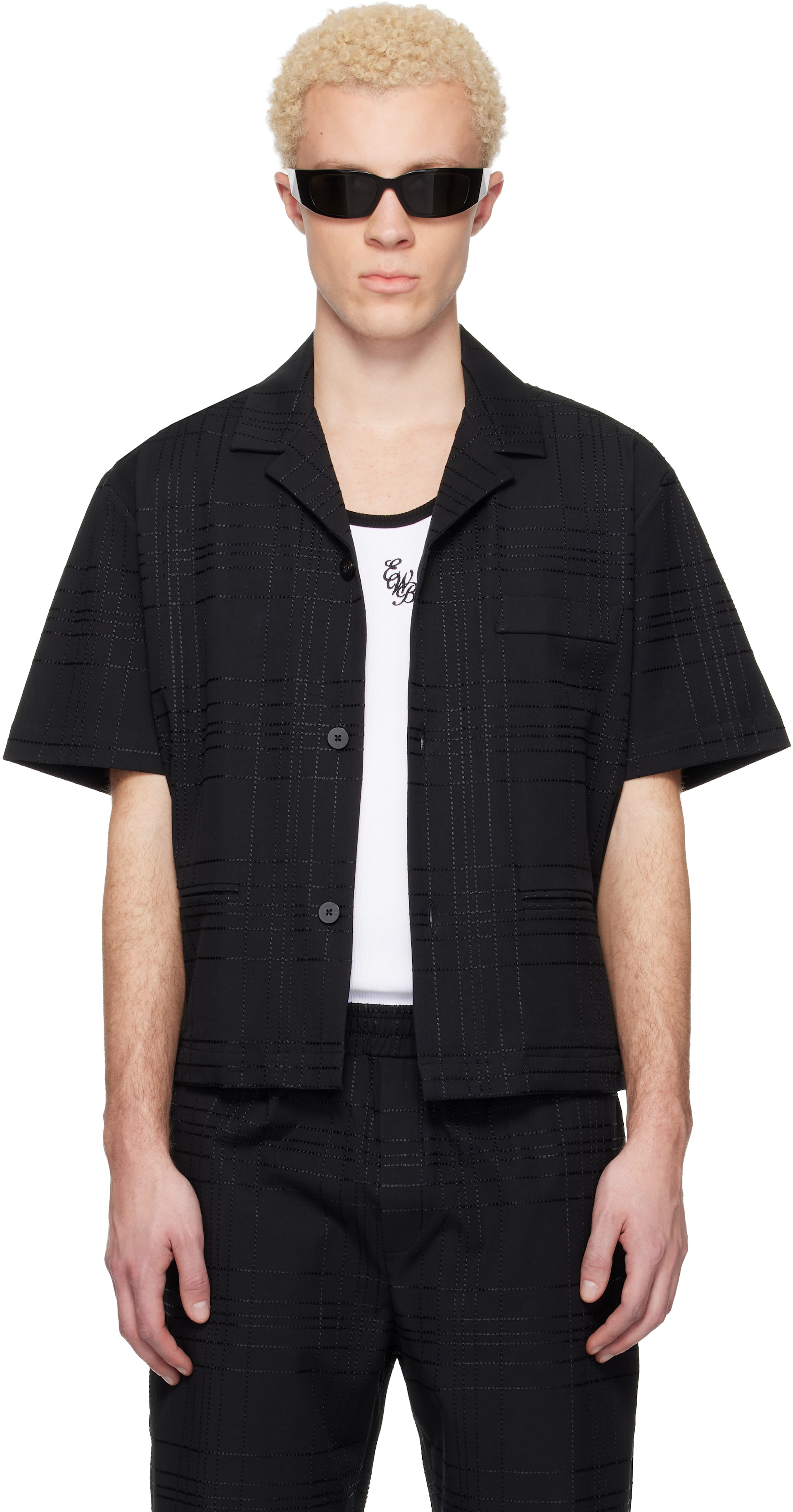 む*ま様 ERNEST W.BAKER シャツ　ブラック　黒 Ernest W. Baker: Black Tailoring Shirt | SSENSE