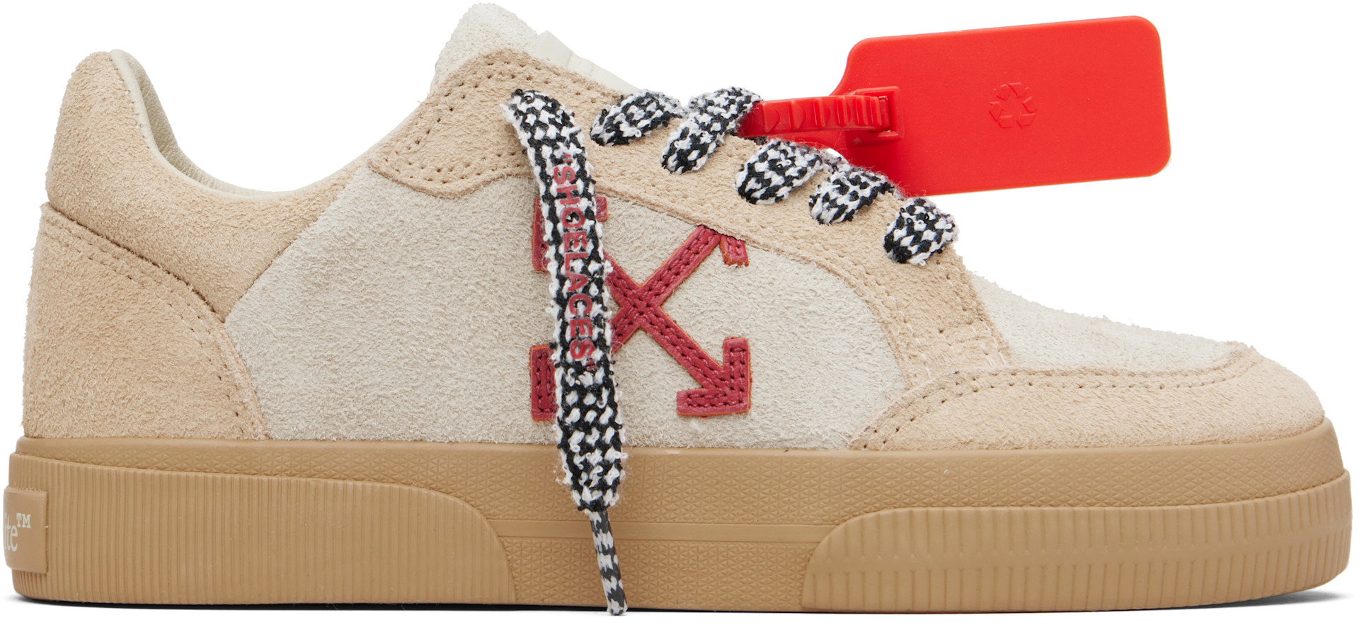 Off-White: Beige Vulcanized Low Suede Sneakers | SSENSE