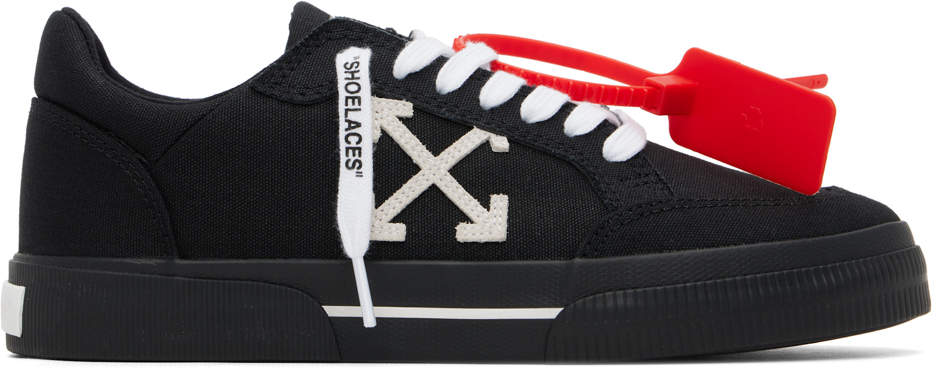 Off-White: Black Vulcanized Low Canvas Sneakers | SSENSE
