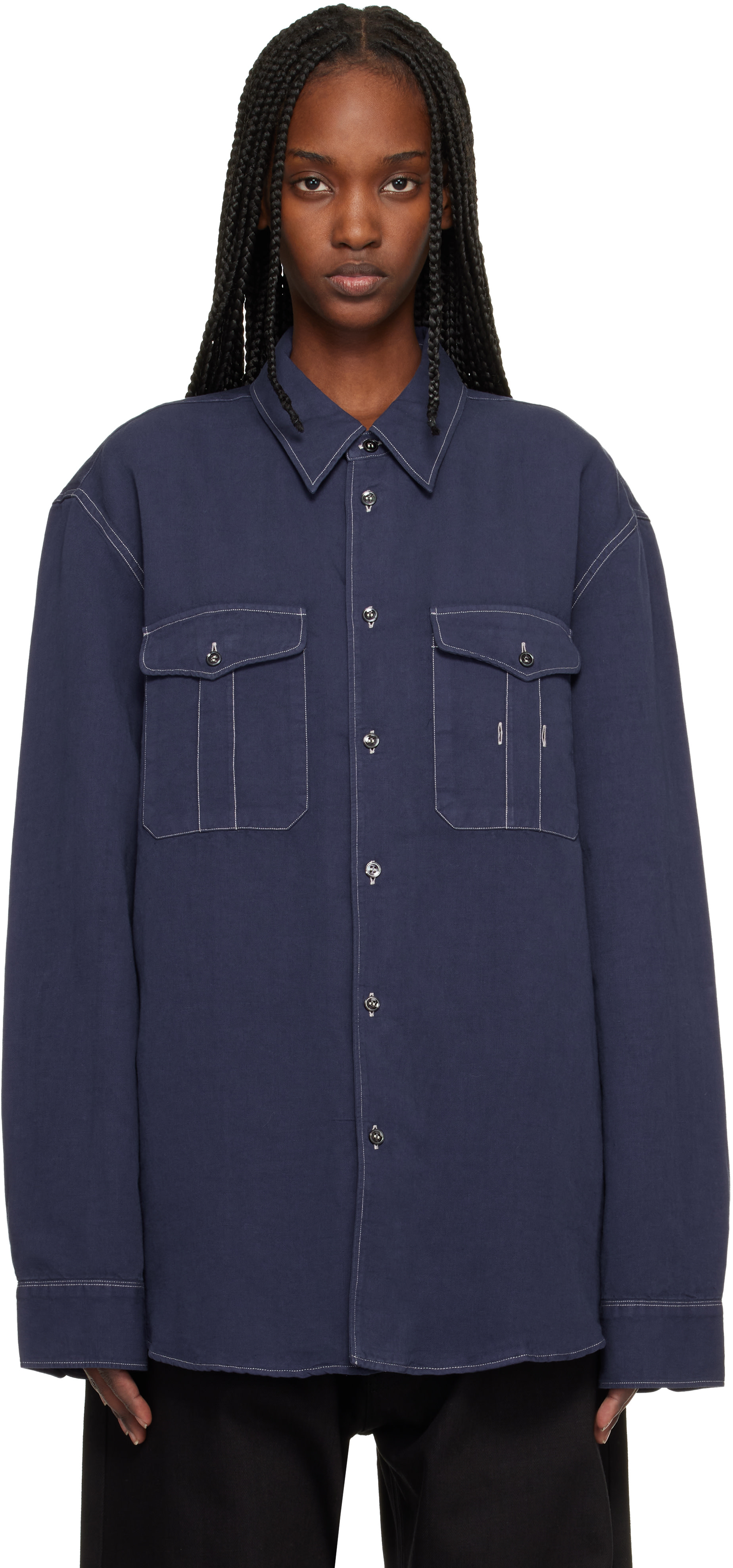 Studio Nicholson: Blue Louro Shirt | SSENSE