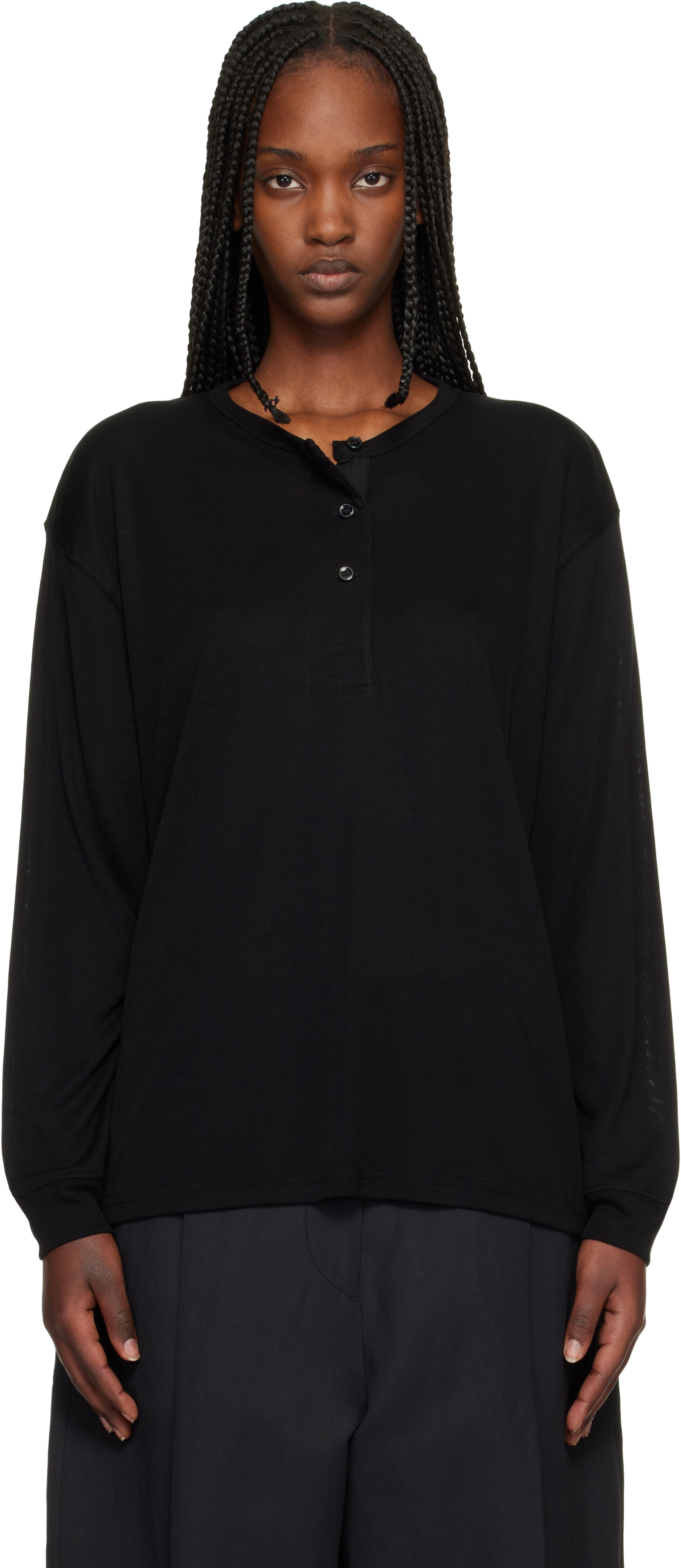 Studio Nicholson: Black Rutas Jersey Henley | SSENSE