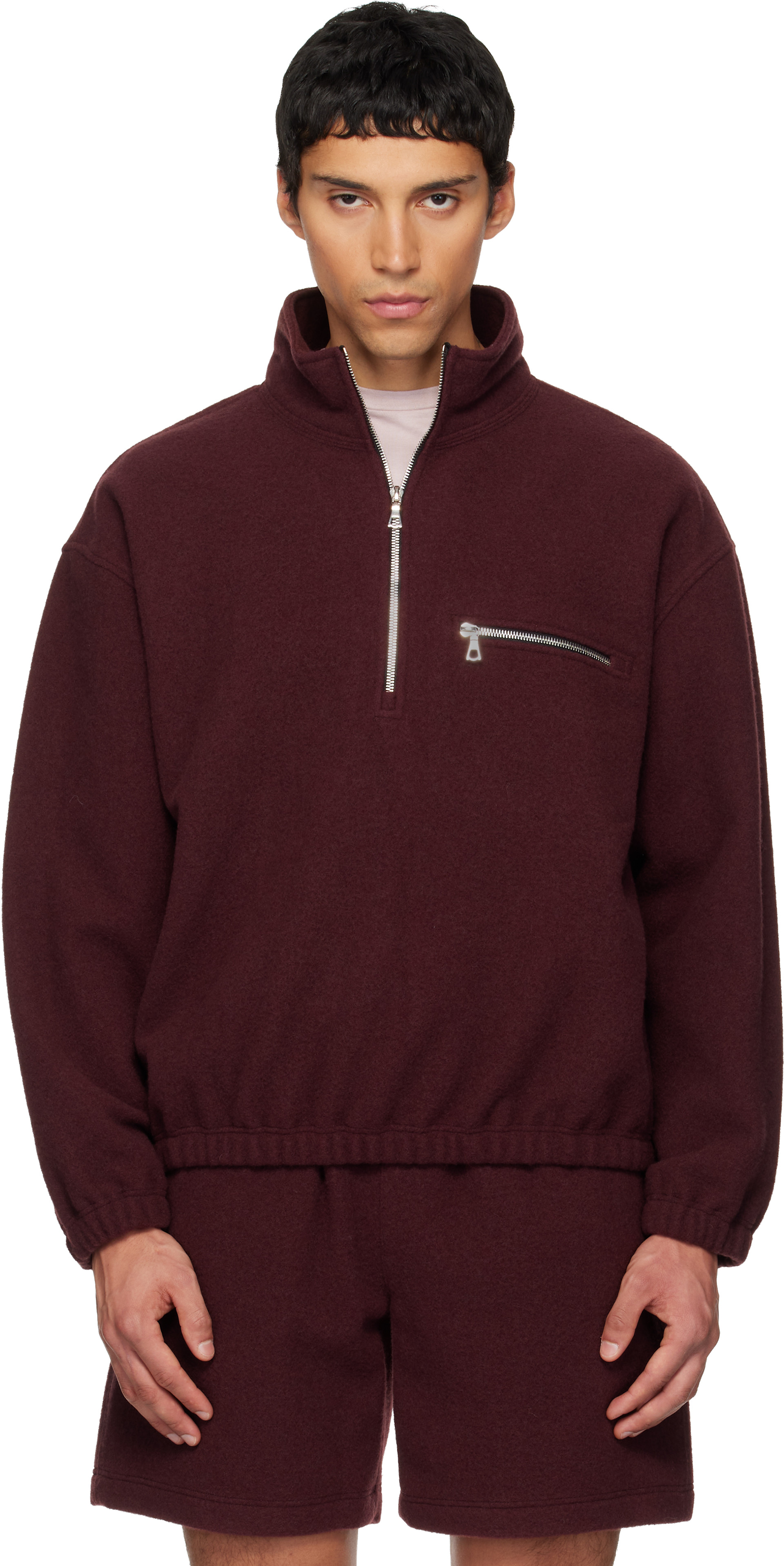 Rier: SSENSE Exclusive Burgundy Fleece Jacket | SSENSE