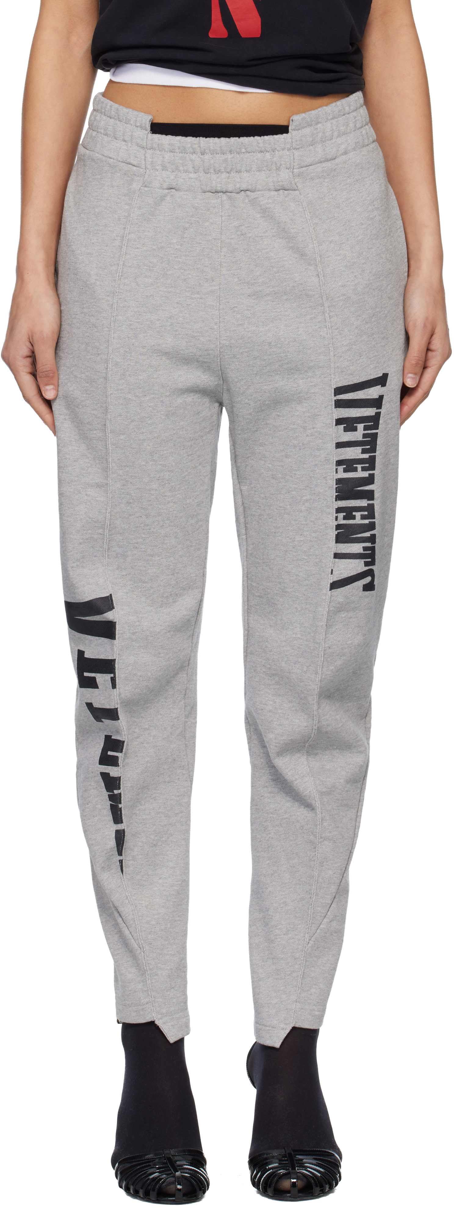 VETEMENTS: グレー Cut Up Logo スウェットパンツ | SSENSE 日本