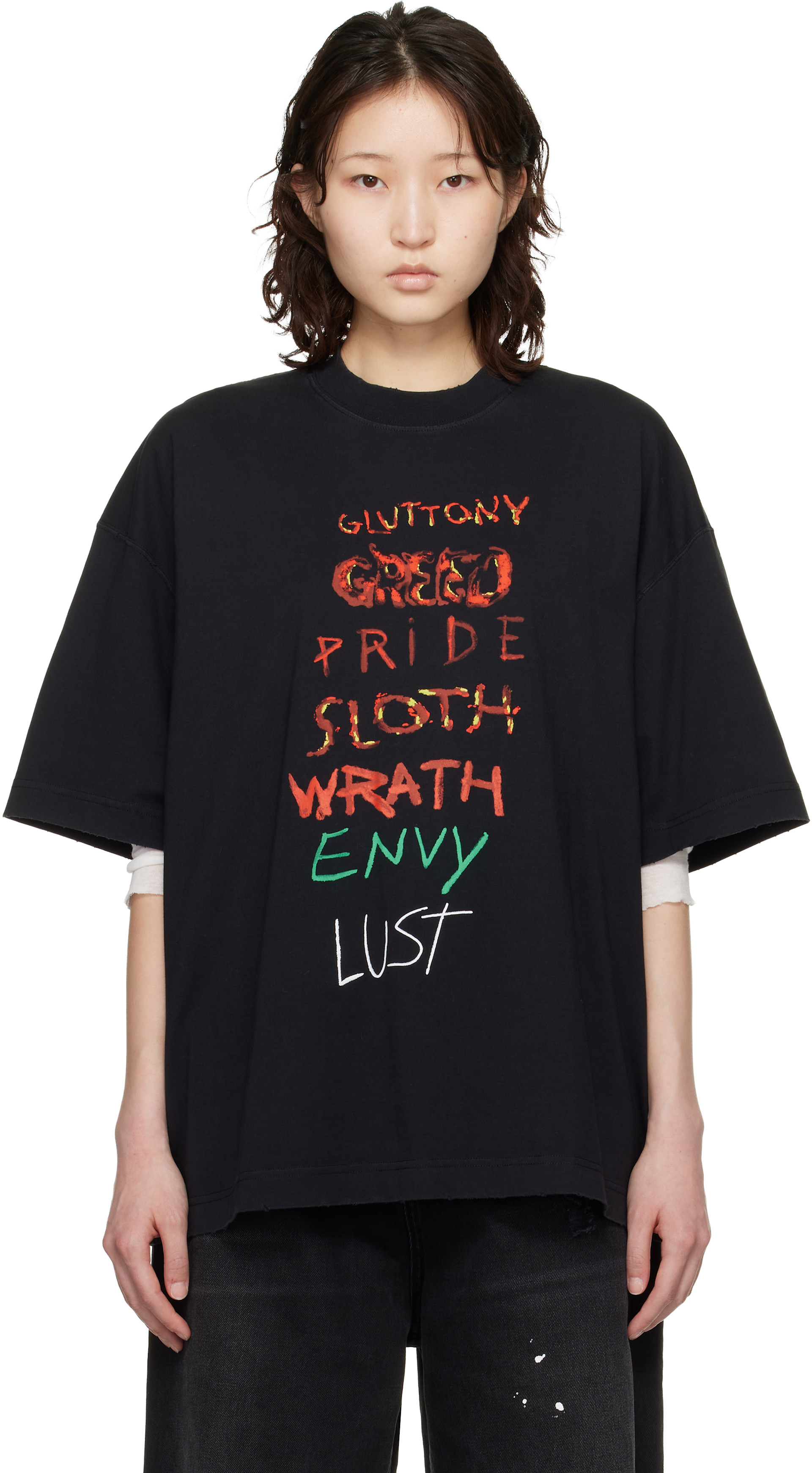 小物 VETEMENTS VETEMENTS: Black 7 Sins T-shirt | SSENSE