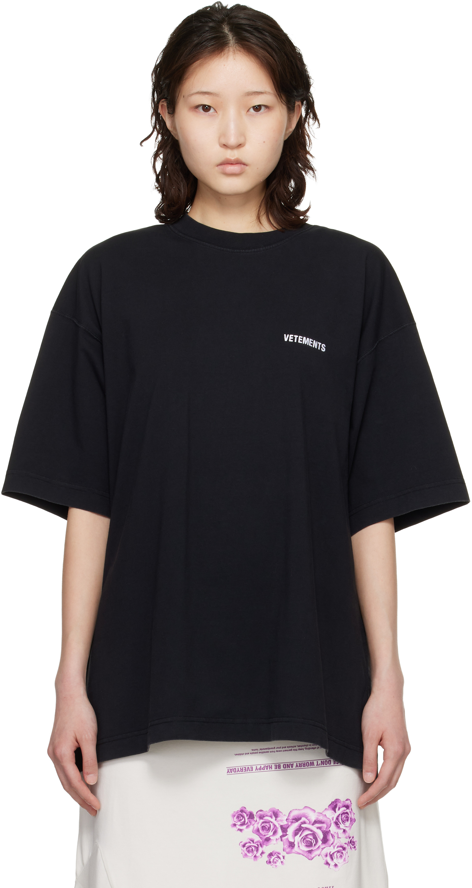 VETEMENTS: Black Iconic Logo T-shirt | SSENSE Canada