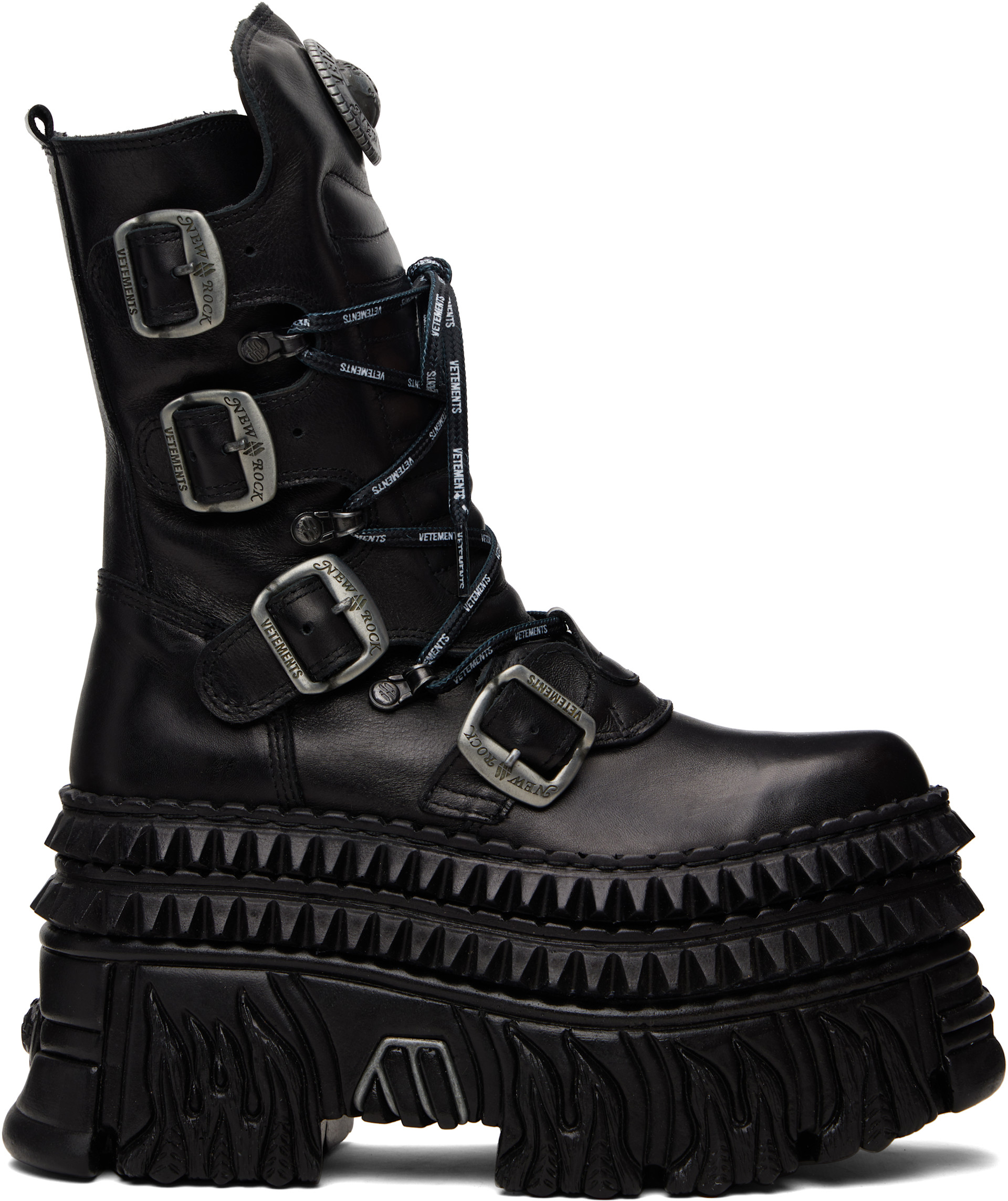 ブーツ vetements boots VETEMENTS: Black New Rock Edition Lace Up Boots | SSENSE Canada