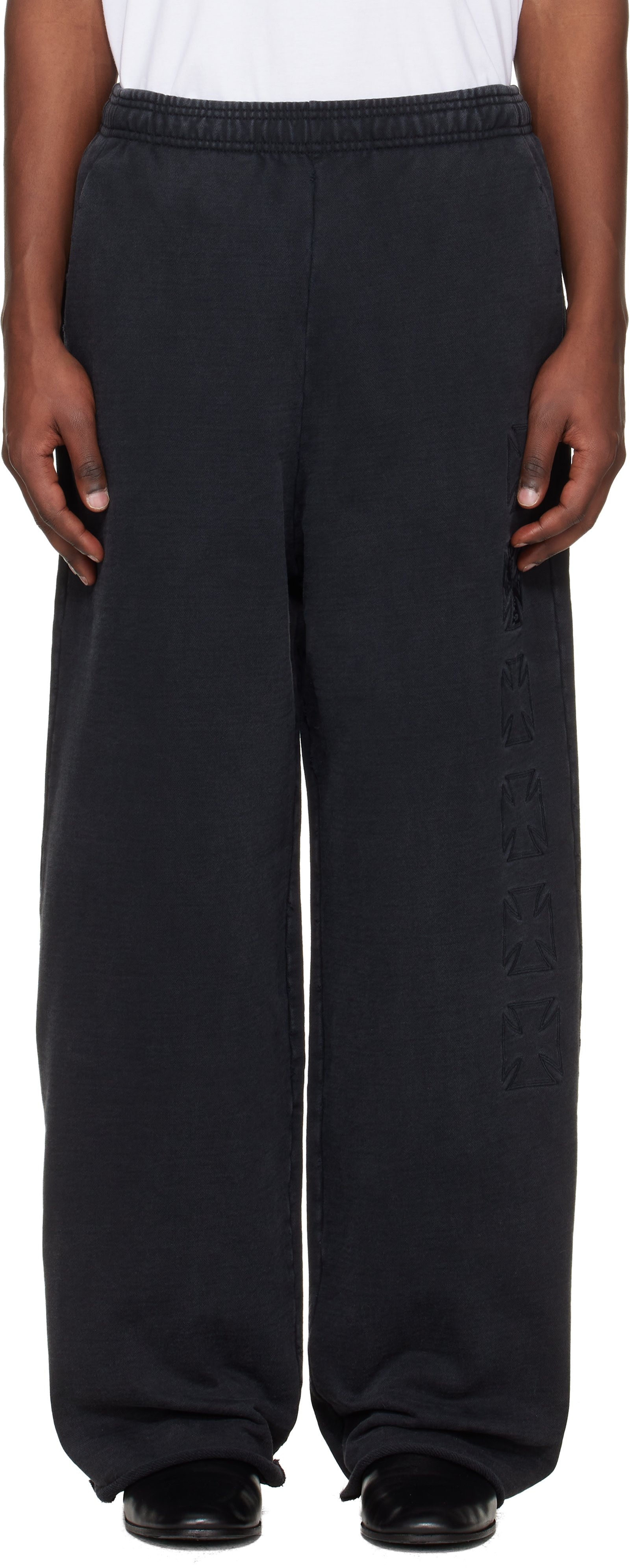 Black Embroidered Biker Cross Stripe Sweatpants by VETEMENTS on Sale