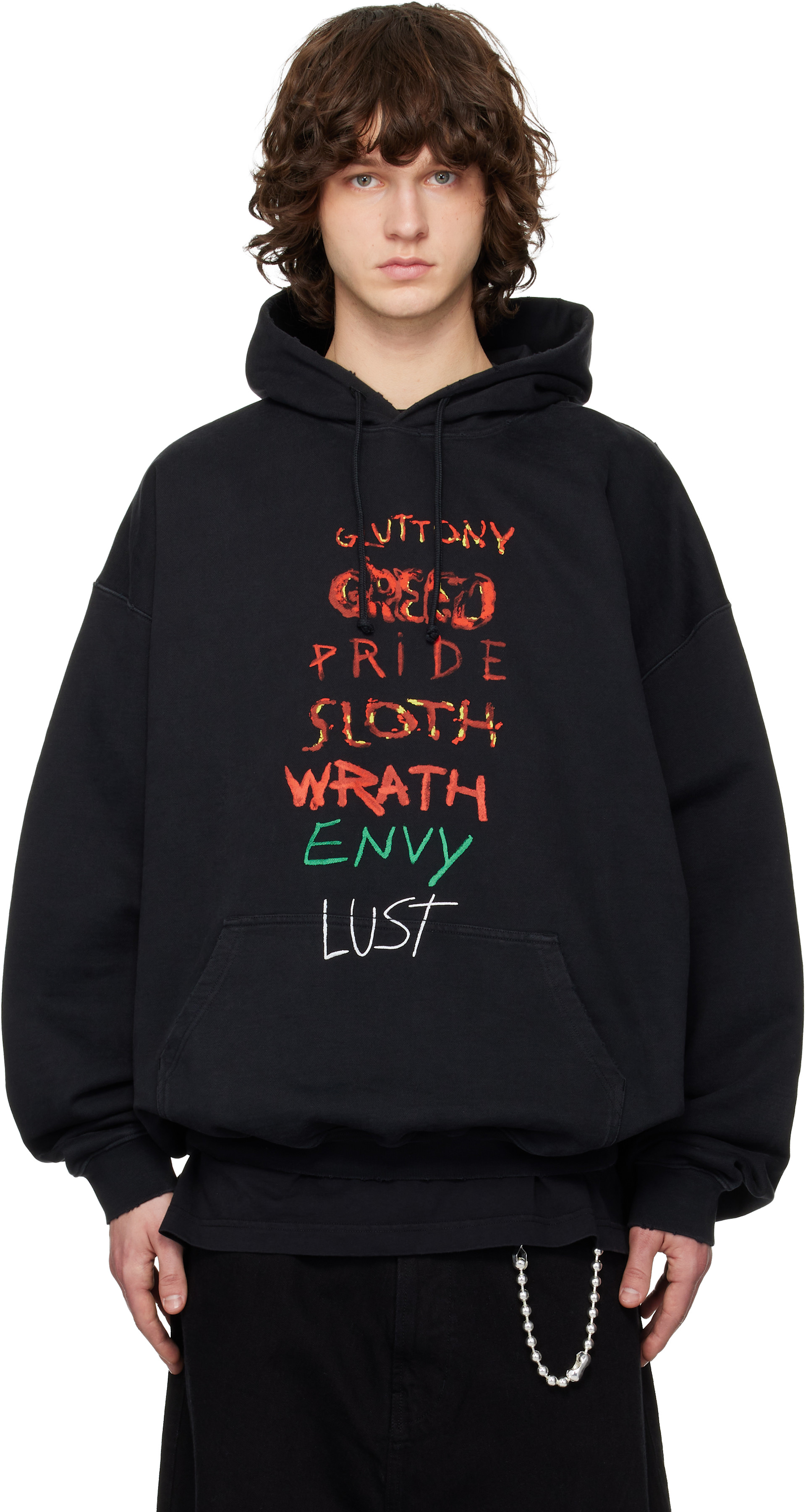 VETEMENTS: Black 7 Sins Hoodie | SSENSE