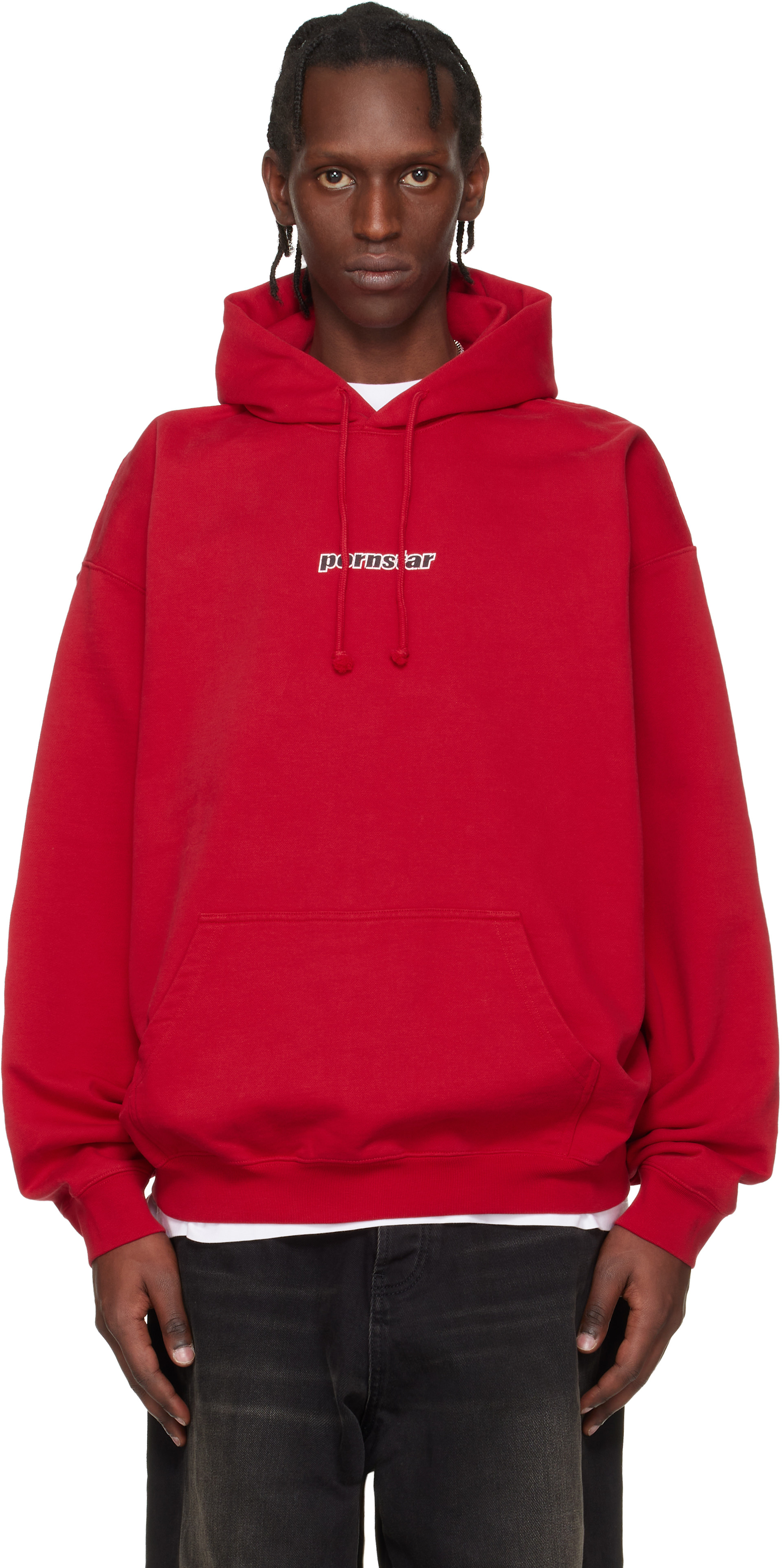VETEMENTS: Red 'Pornstar' Hoodie | SSENSE