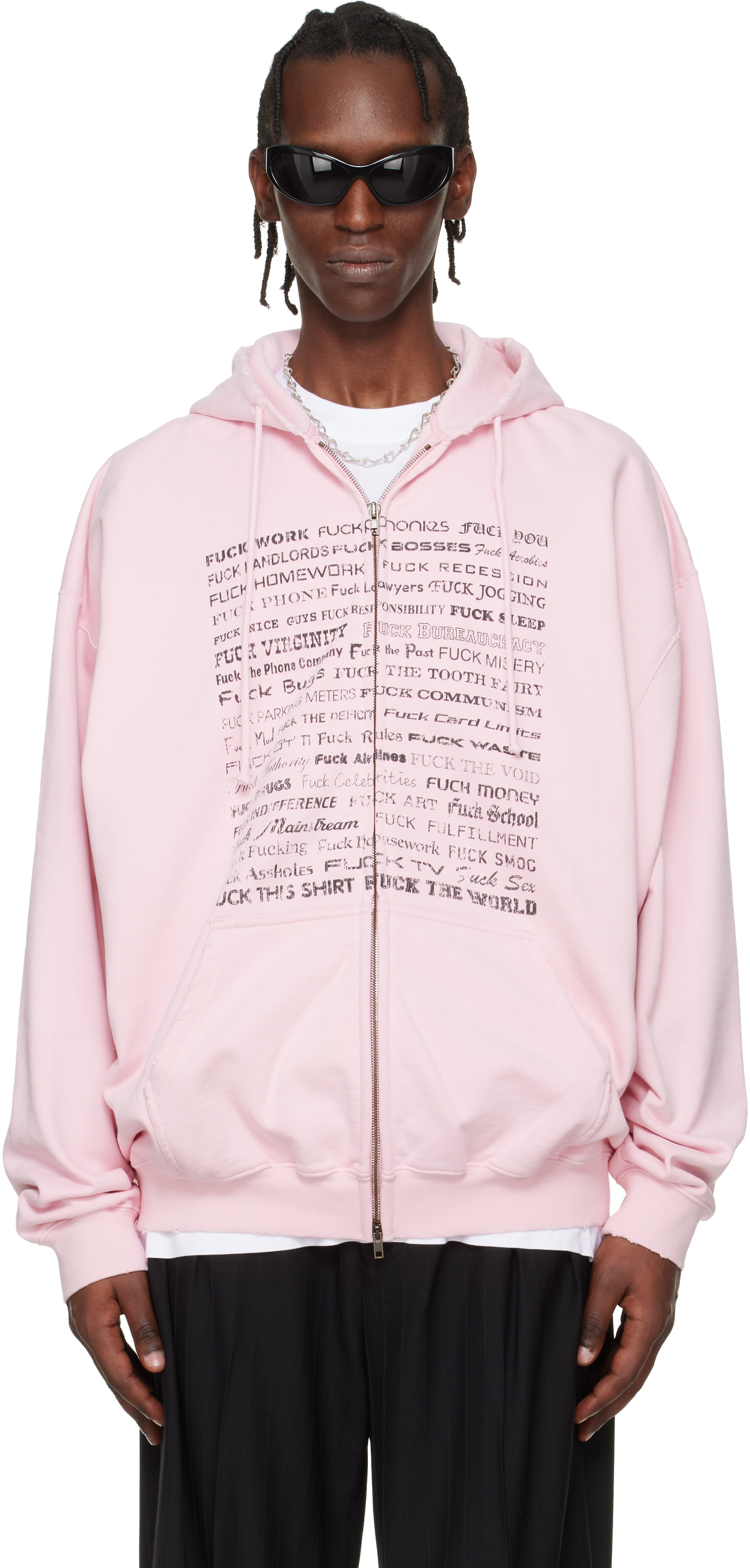 VETEMENTS パーカー　ピンク VETEMENTS: Pink Fuck Everything Zip-Up Hoodie | SSENSE