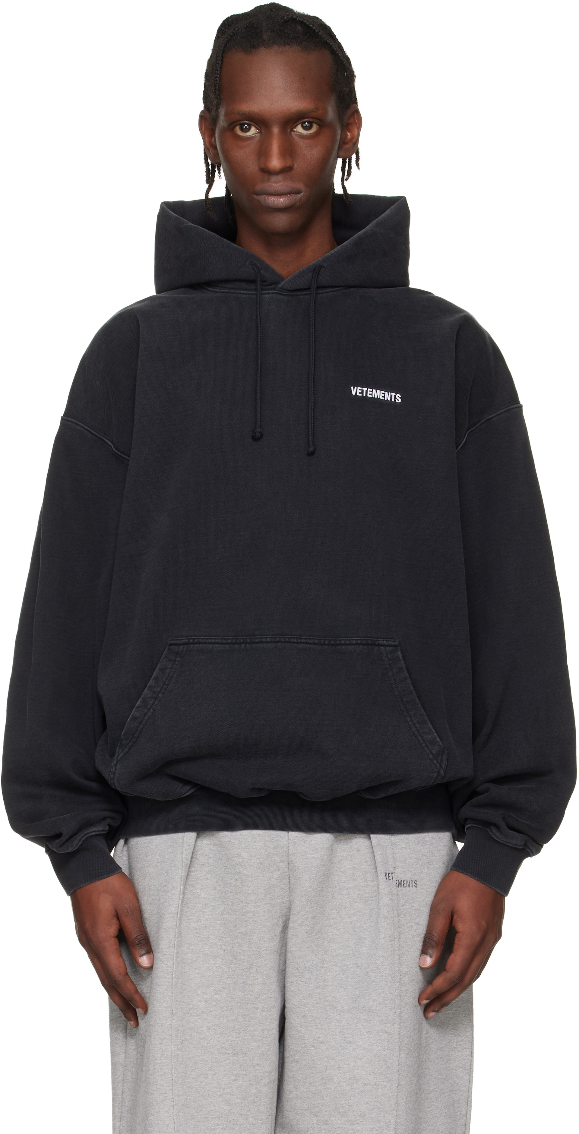 VETEMENTS: Black Iconic Logo Hoodie | SSENSE