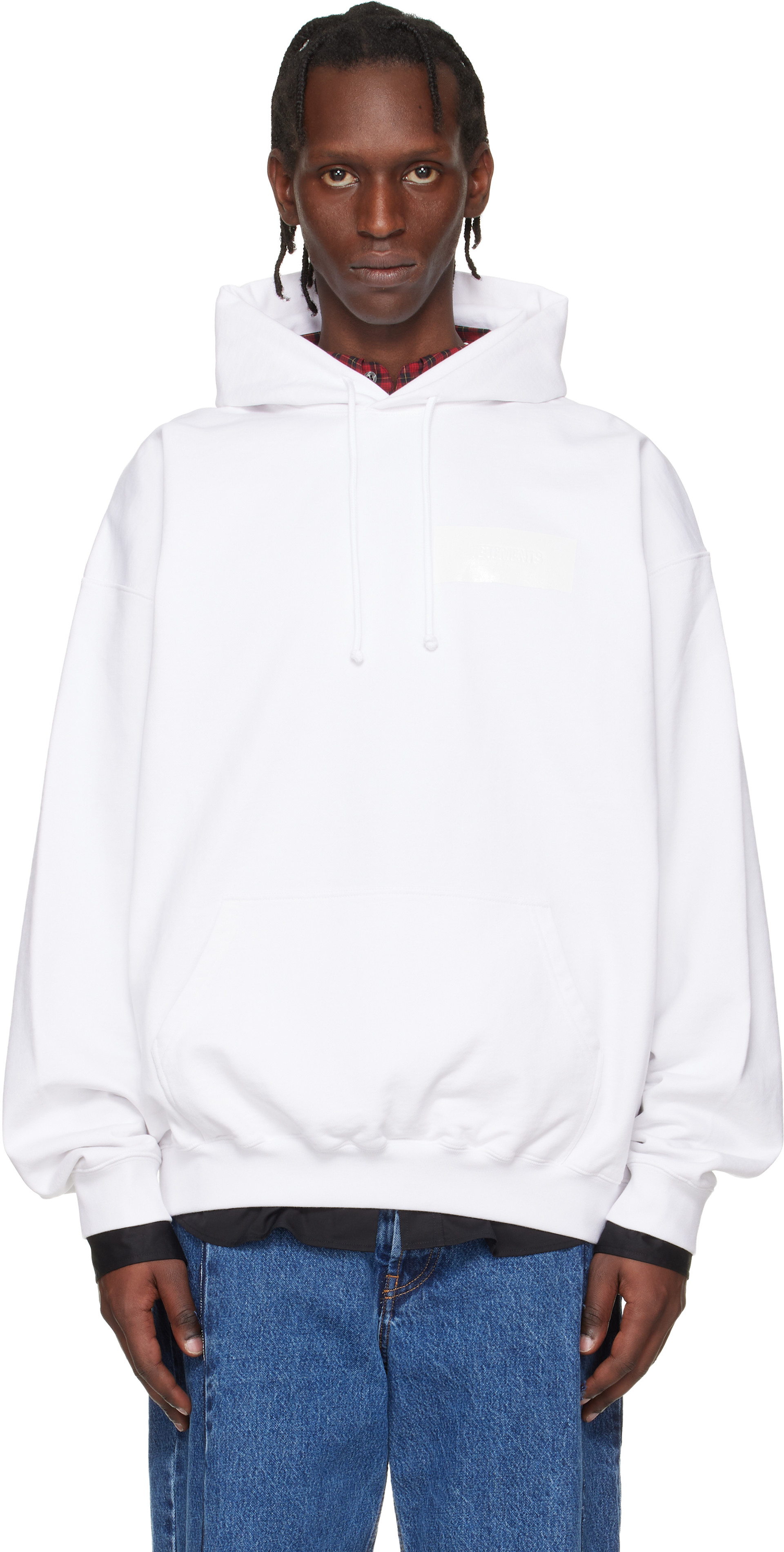 VETMENTS GARDEROBE TAPE SLX SWEATSHIRT サイズXS UE51TR690 VETEMENTS: White Taped Logo Hoodie | SSENSE