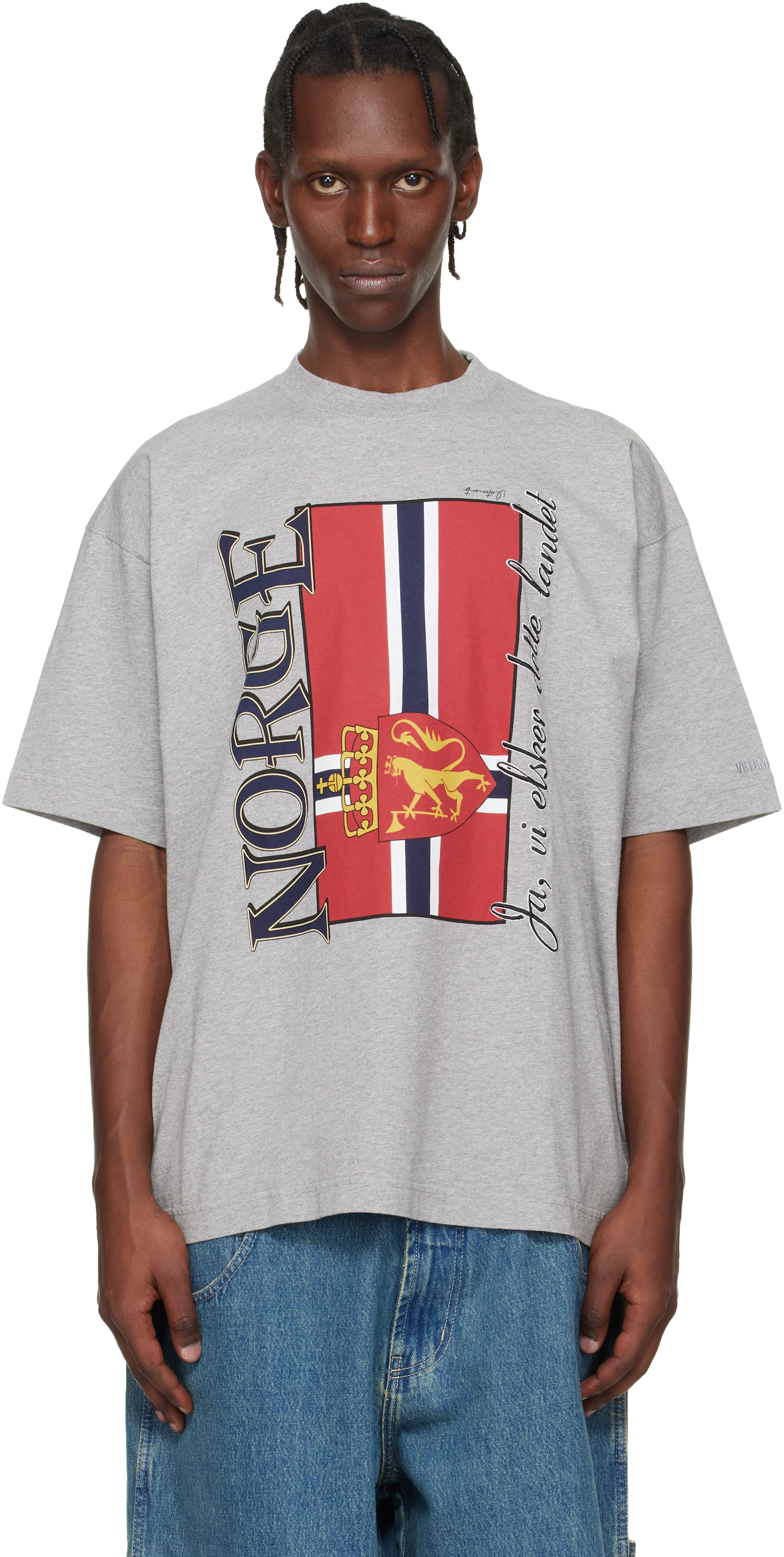 VETEMENTS: Gray 'Norway' Tourist T-shirt | SSENSE