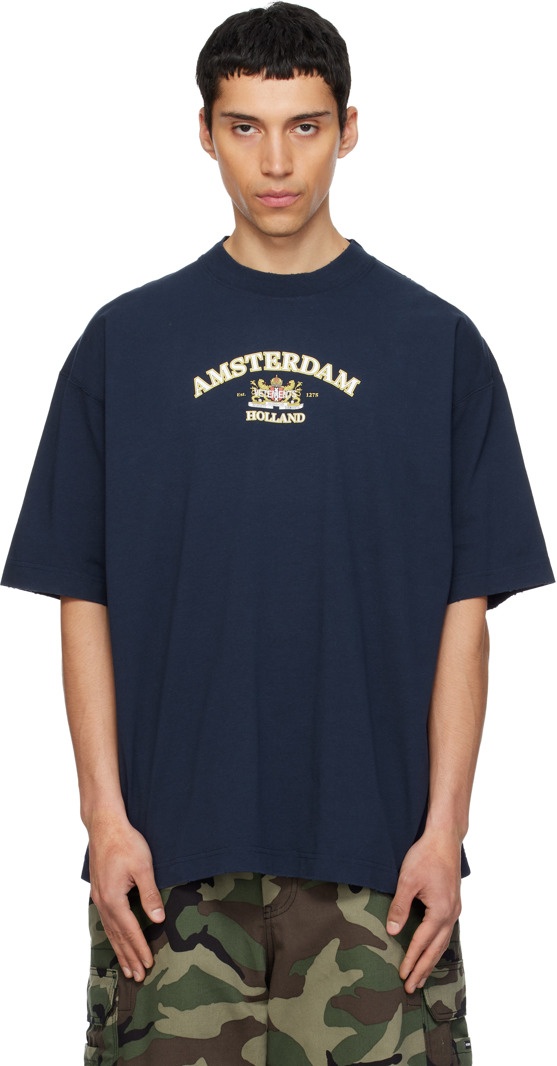 VETEMENTS: Navy Holland Tourist T-shirt | SSENSE