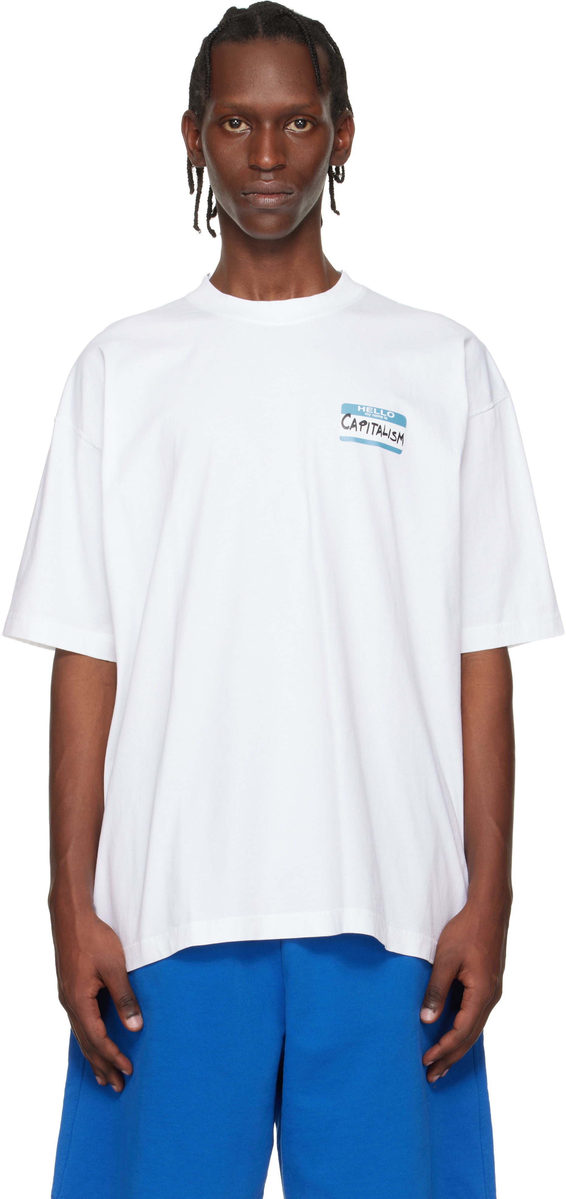 VETEMENTS: White Sticker T-shirt | SSENSE