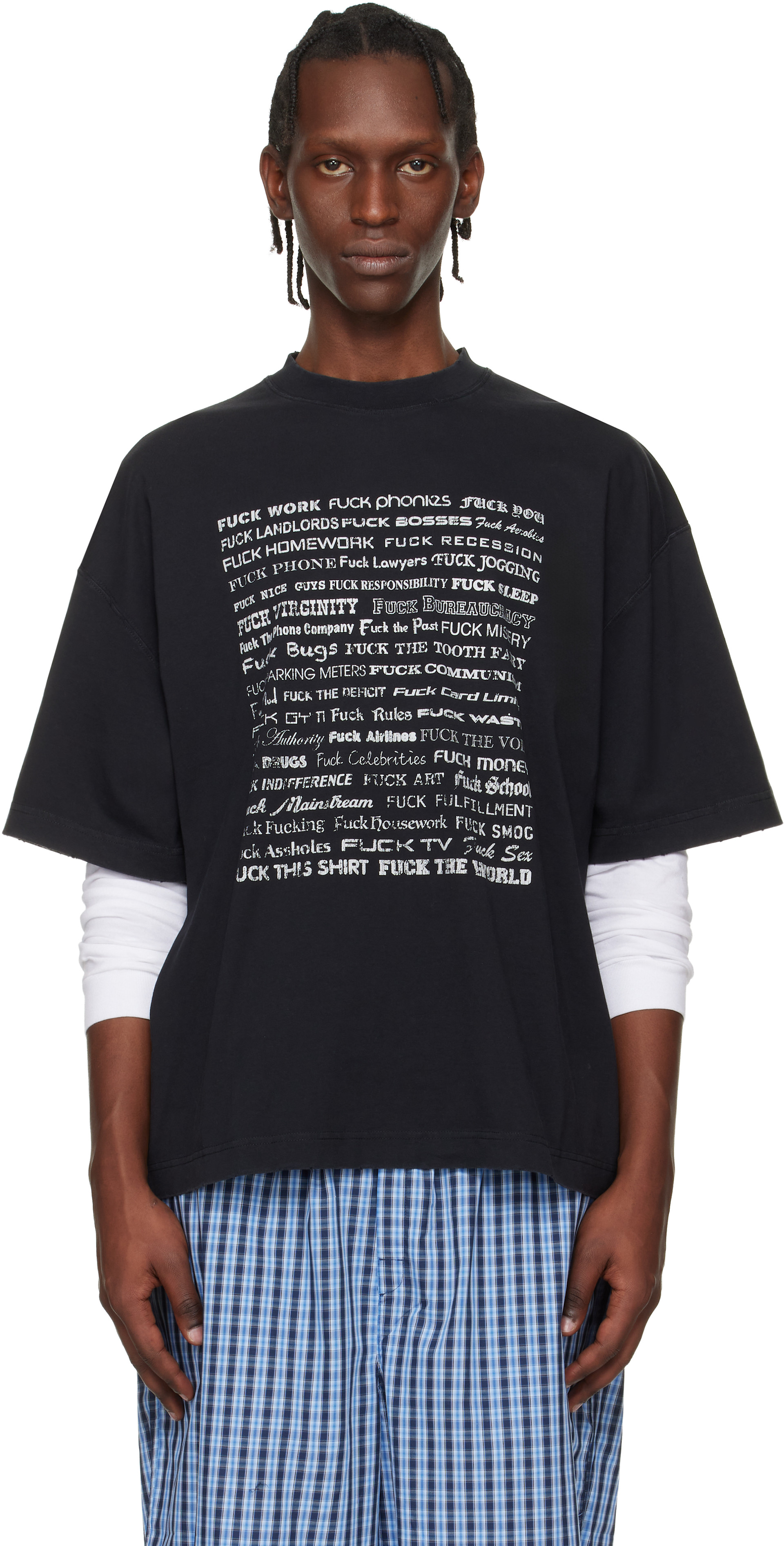 VETEMENTS Tシャツ　厚手 VETEMENTS: Black Fuck Everything T-shirt | SSENSE Canada