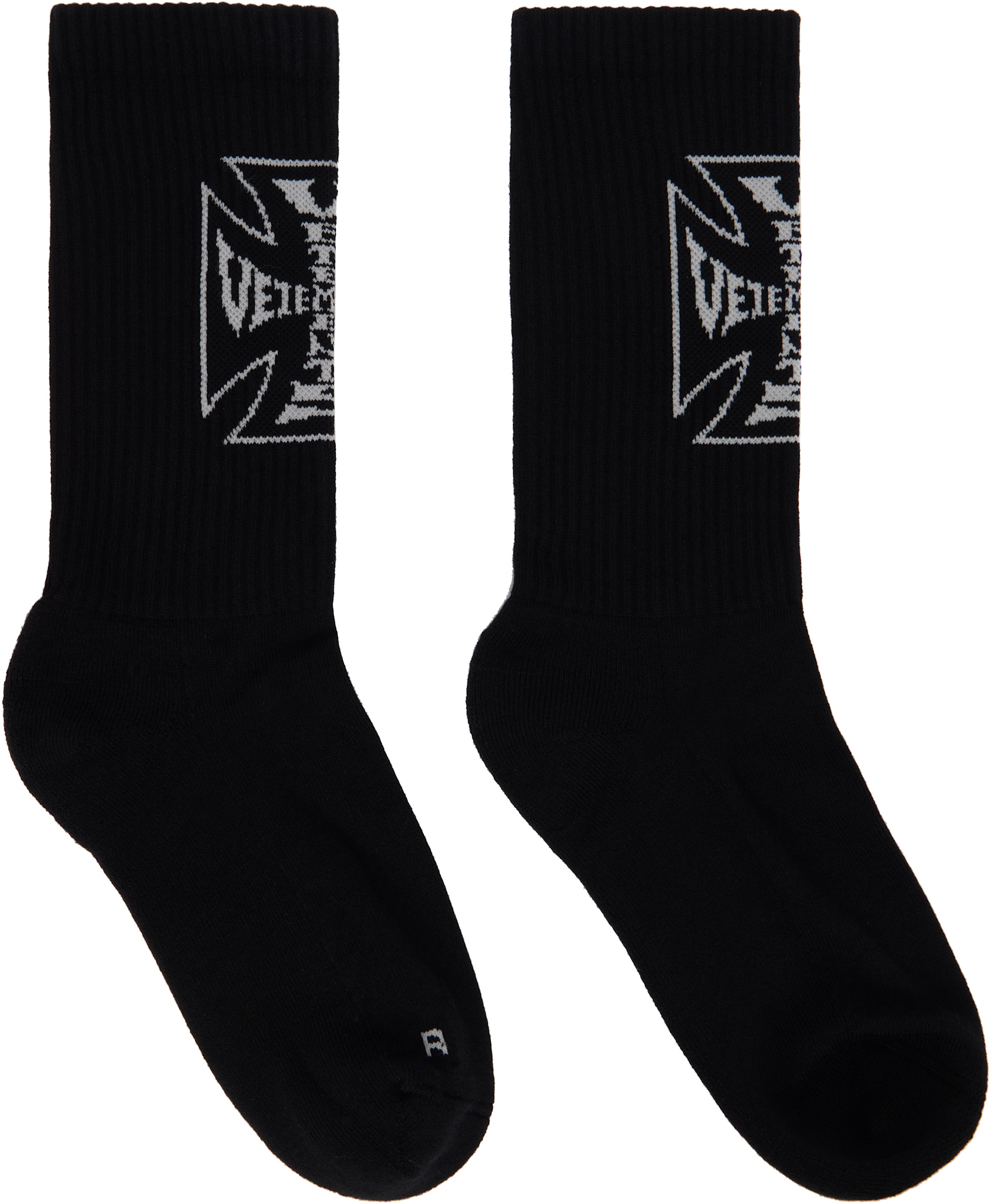 正規 VETEMENTS ヴェトモン Socks ソックス Black 黒 Black Biker Cross Logo Socks by VETEMENTS on Sale