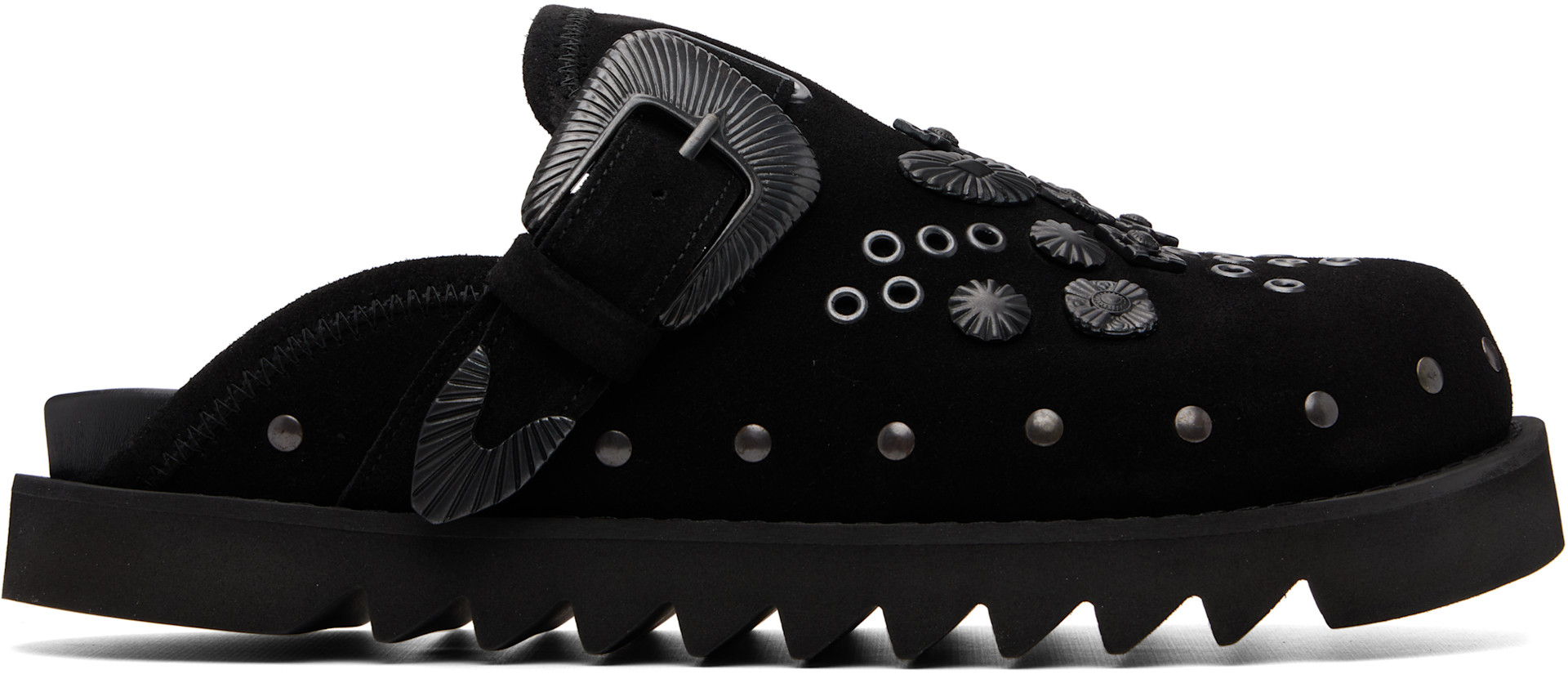 Toga Virilis: Black Eyelet Metal Sabot Loafers | SSENSE Canada