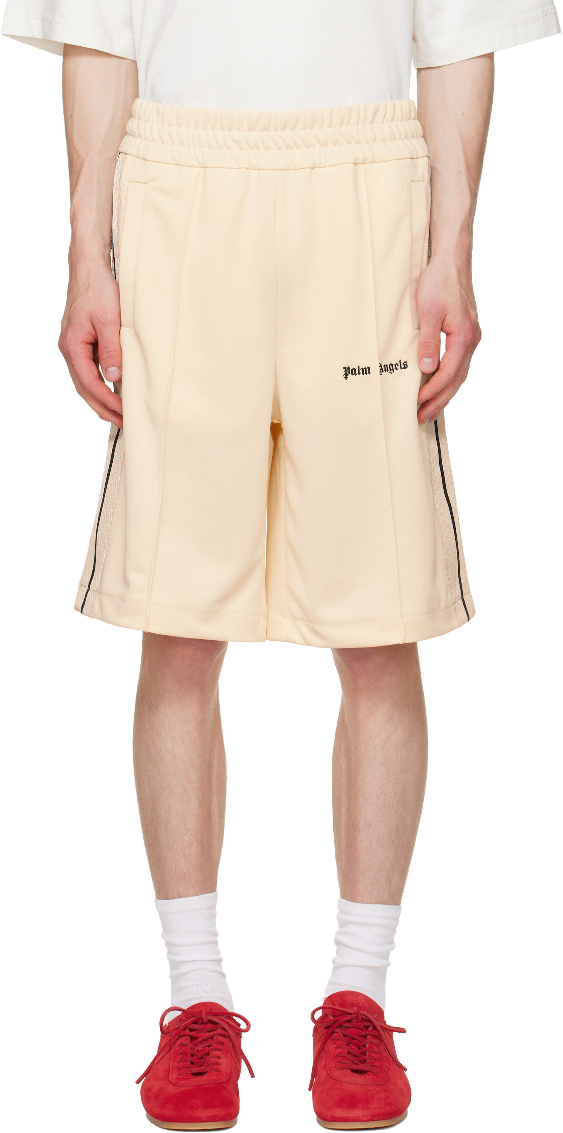 Palm Angels: オフホワイト Classic Logo トラック ショートパンツ