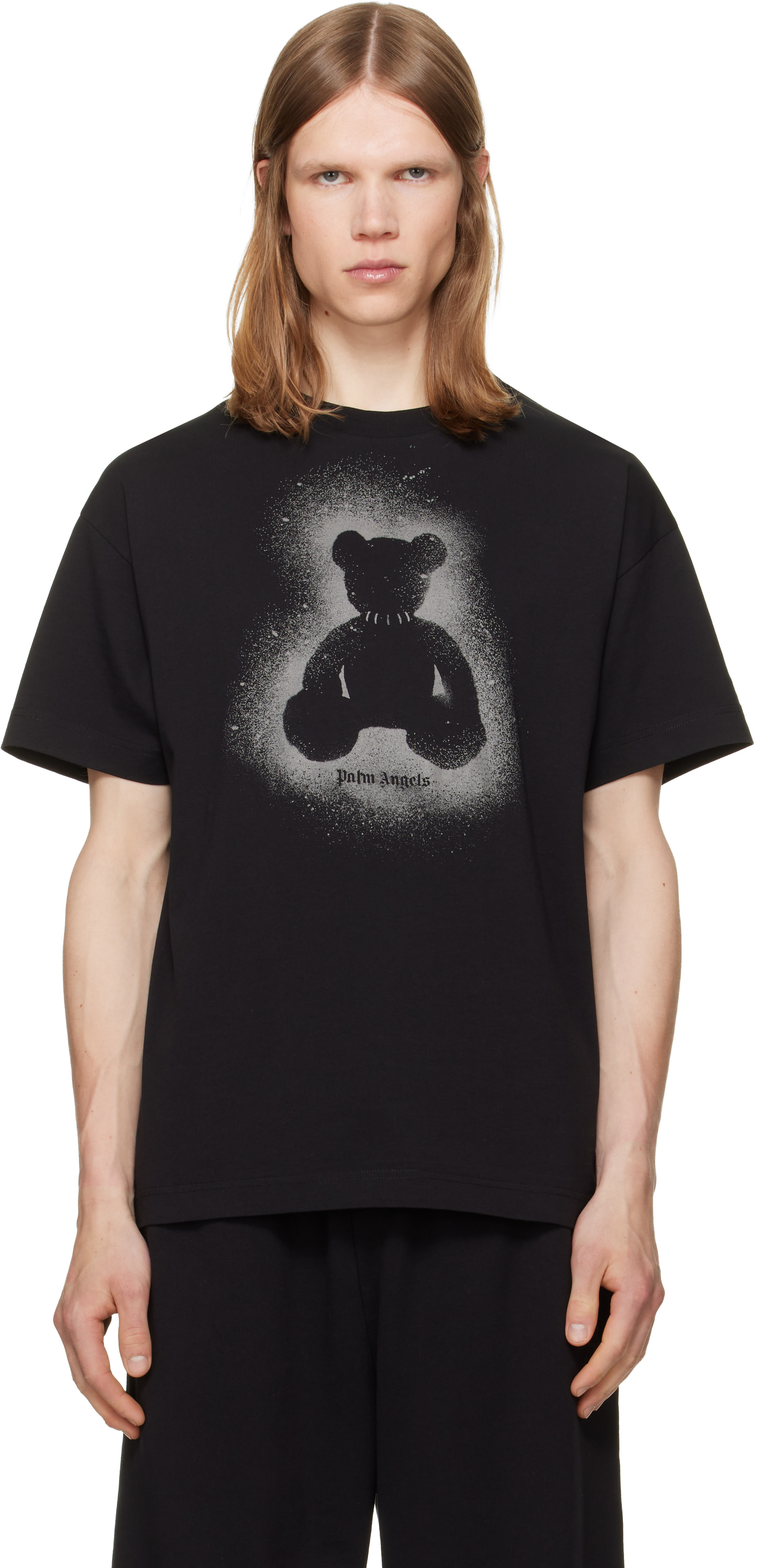 Palm Angels: ブラック Spray Bear Tシャツ | SSENSE 日本