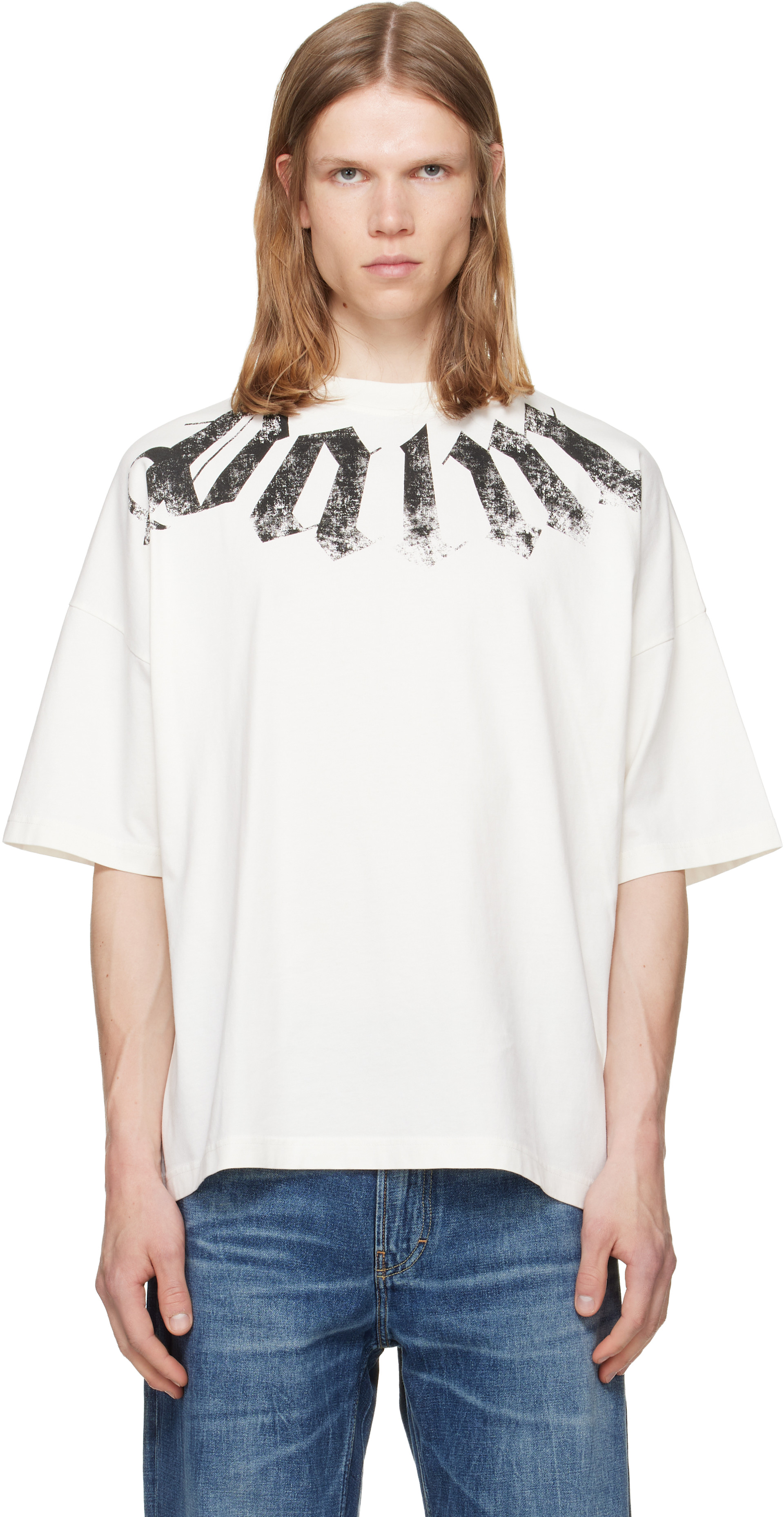 Palm Angels: オフホワイト Big Neck Logo Loose Tシャツ | SSENSE 日本