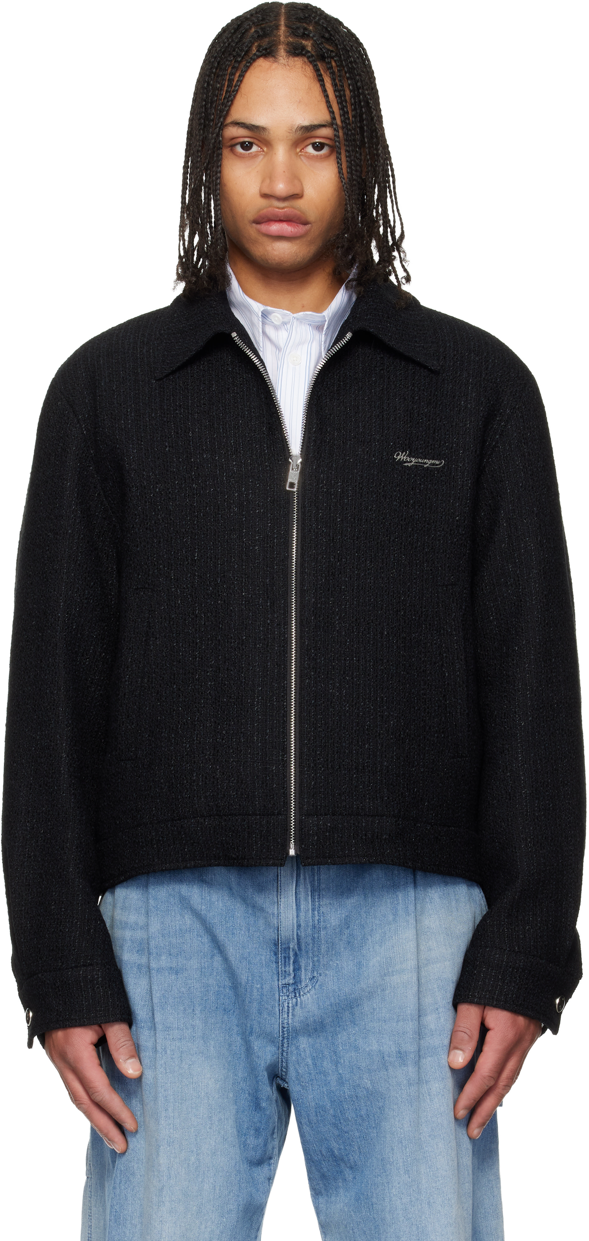 WOOYOUNGMI: Black Tweed Zip-Up Jacket | SSENSE