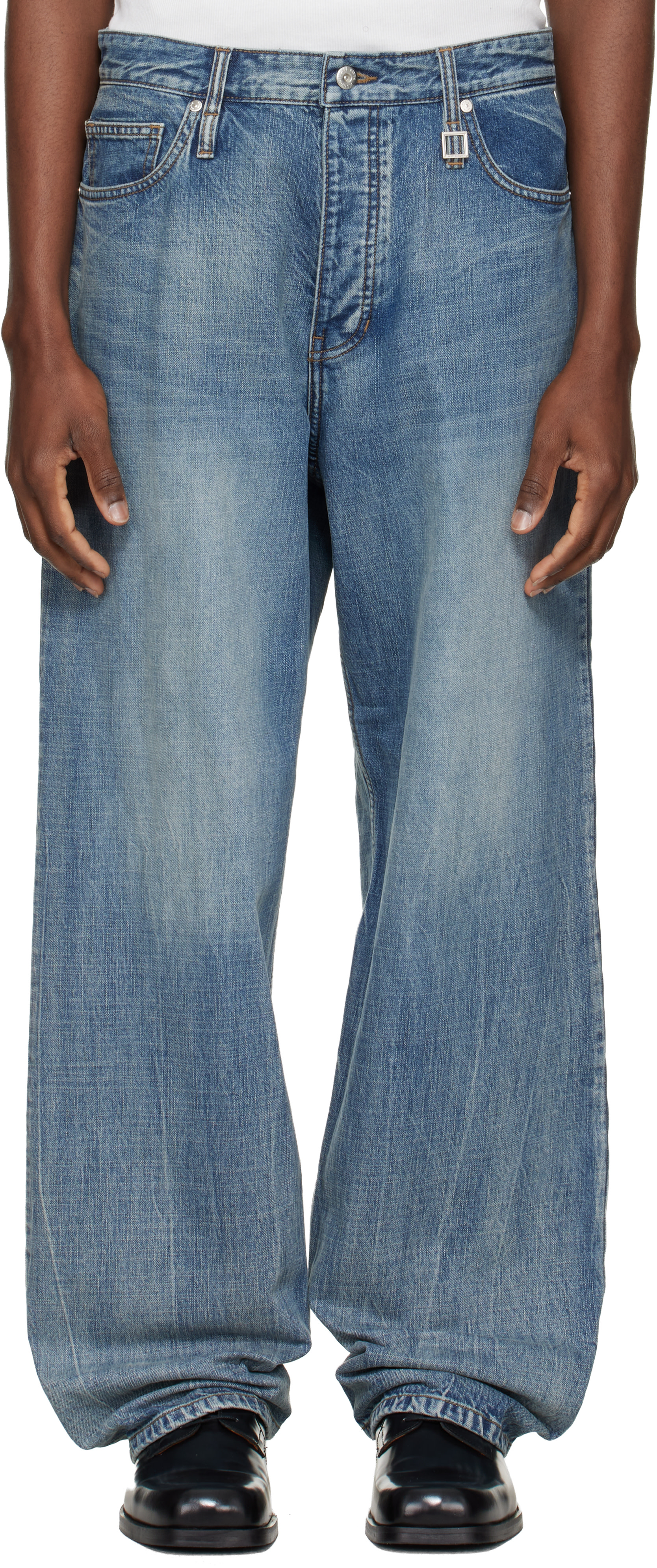 Blue Semi-Wide Jeans by WOOYOUNGMI on Sale