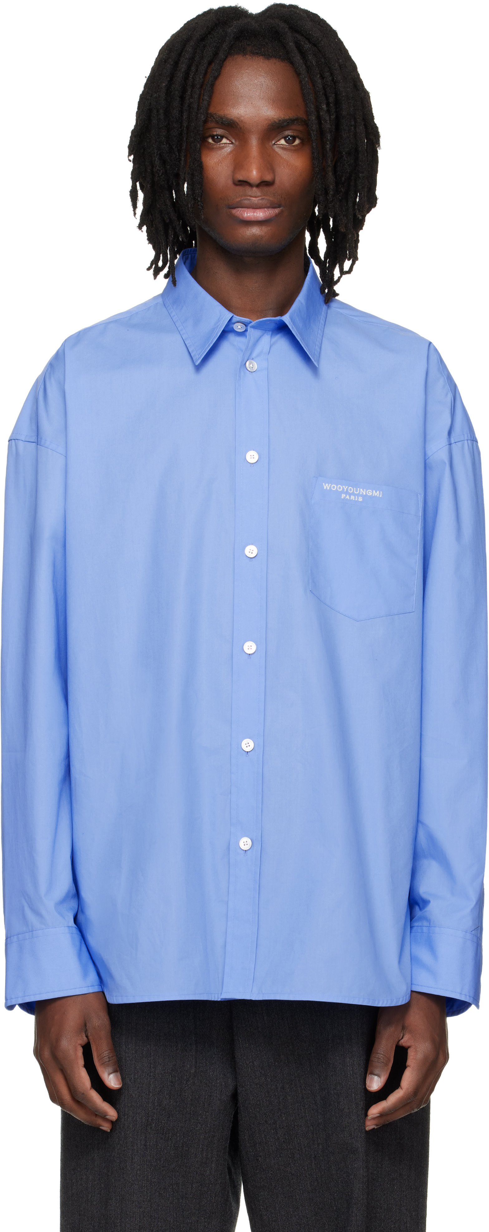 WOOYOUNGMI: Blue Oversized Cotton Shirt | SSENSE