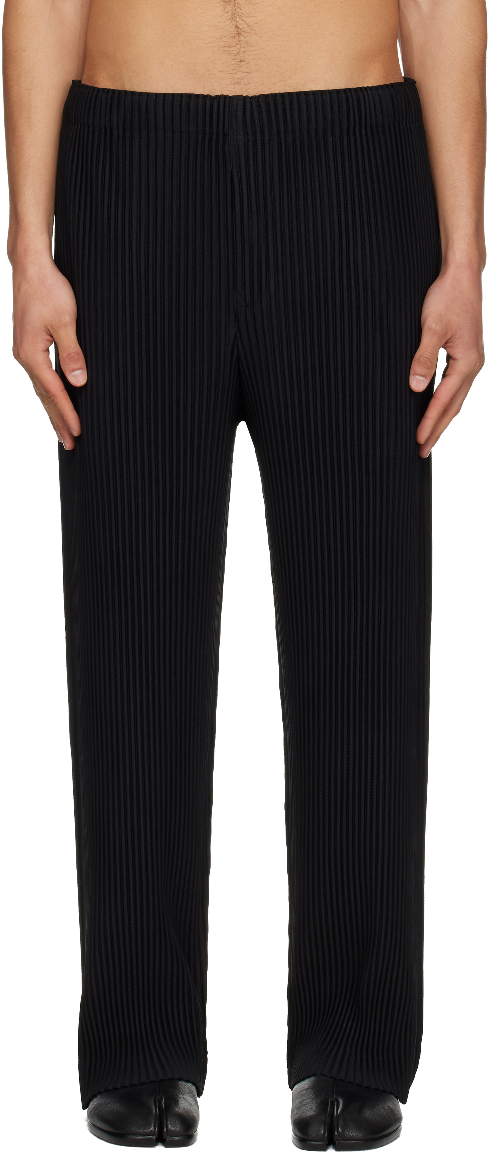 HOMME PLISSÉ ISSEY MIYAKE: Black Color Pleats 1 Trousers | SSENSE