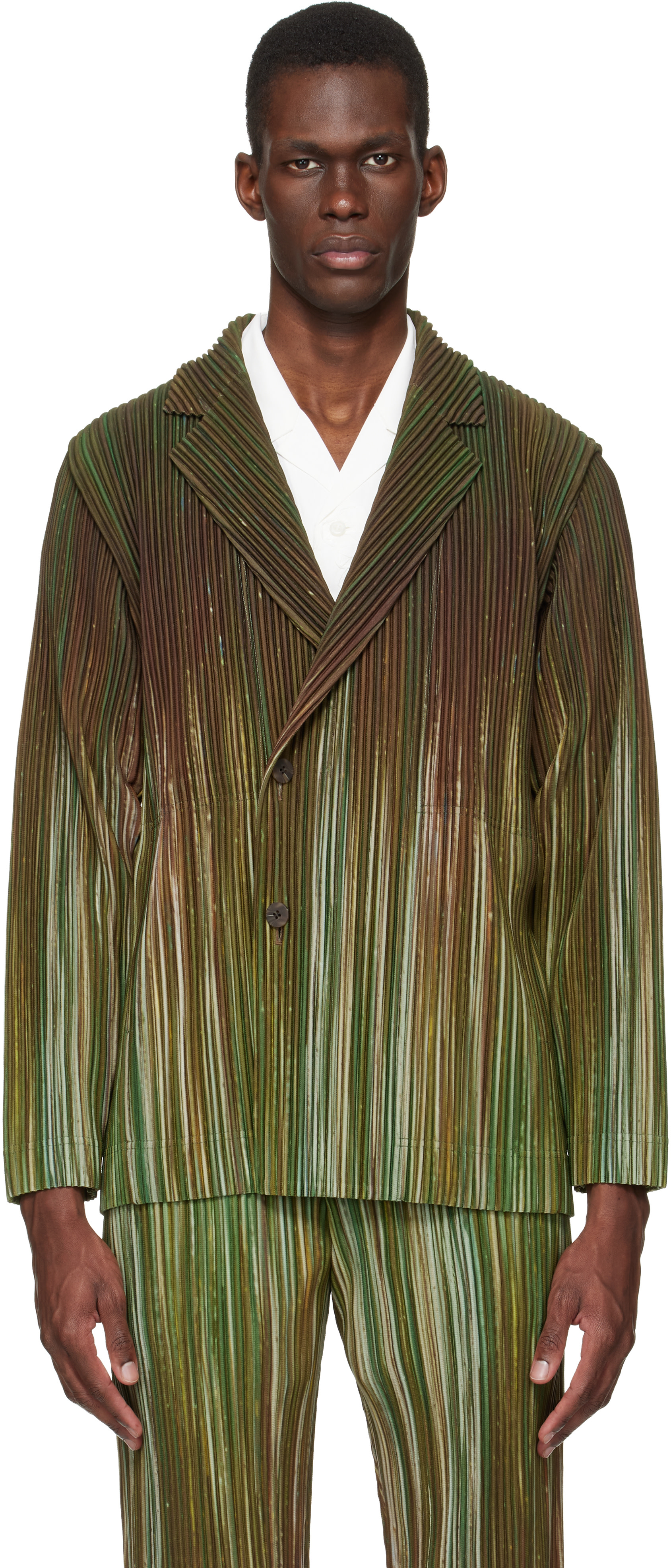 ジャケット・アウター HOMME PLISSE ISSEY MIYAKE 20AW BIG BRUSH HOMME PLISSÉ ISSEY MIYAKE: Green Paint Brush Close-Up Blazer