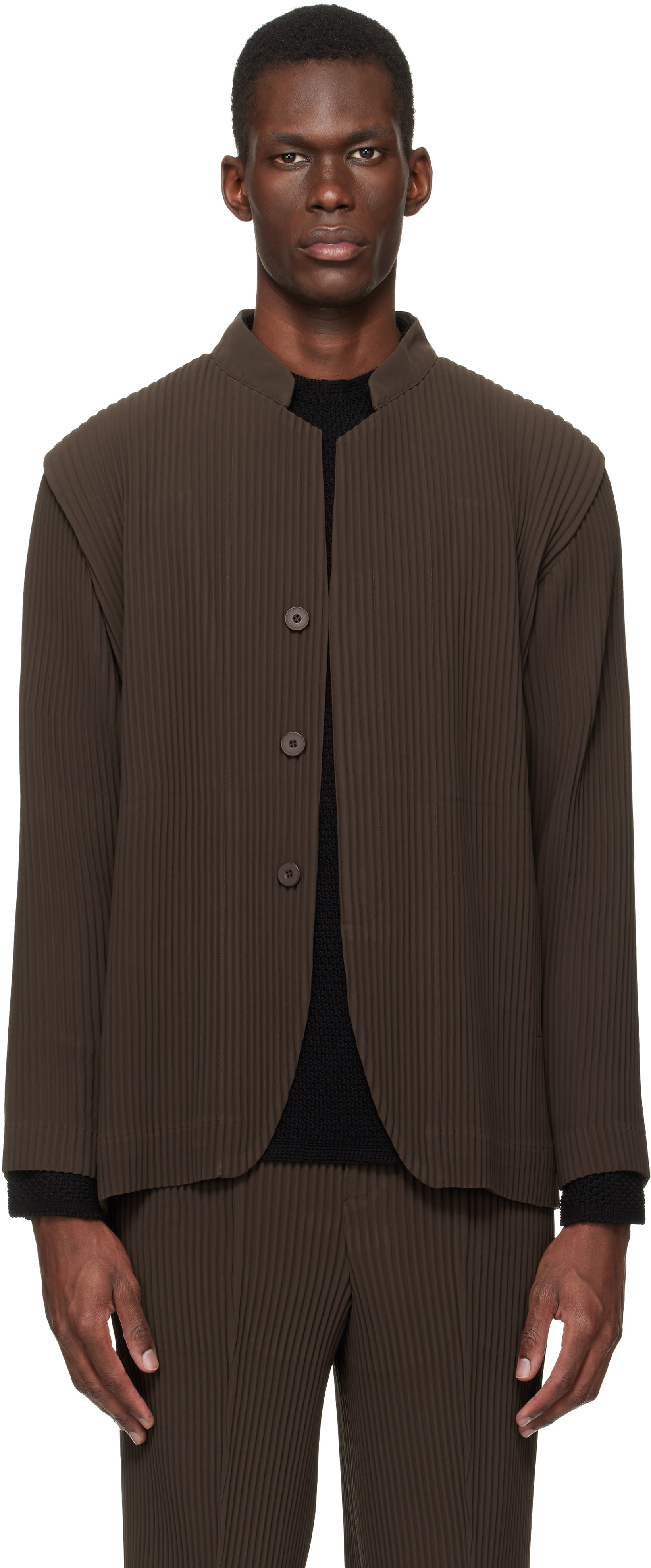 HOMME PLISSÉ ISSEY MIYAKE: Brown Tuxedo Pleats Blazer | SSENSE Canada