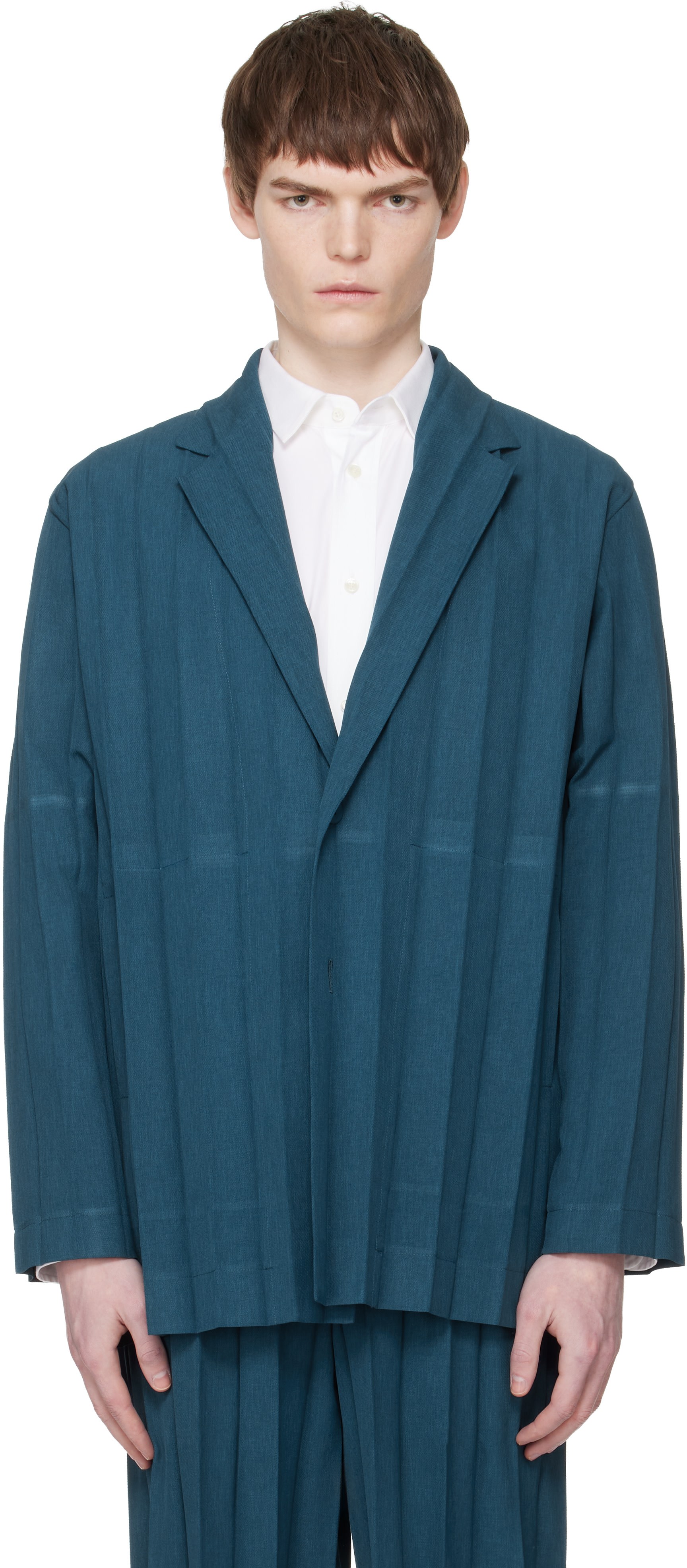 HOMME PLISSÉ ISSEY MIYAKE: Navy Edge Ensemble Blazer | SSENSE