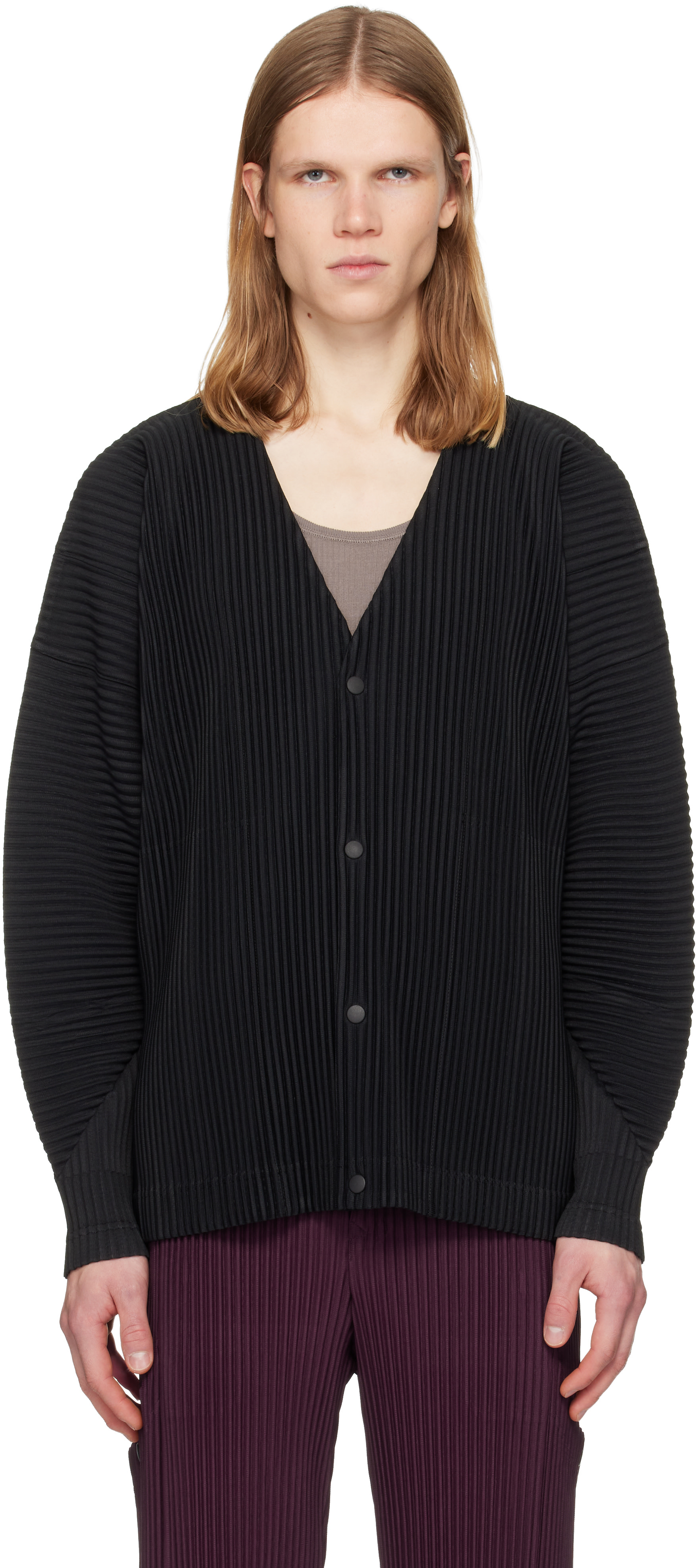 イッシー HOMME PLISSÉ ISSEY MIYAKE: Black Monthly Colors October Cardigan