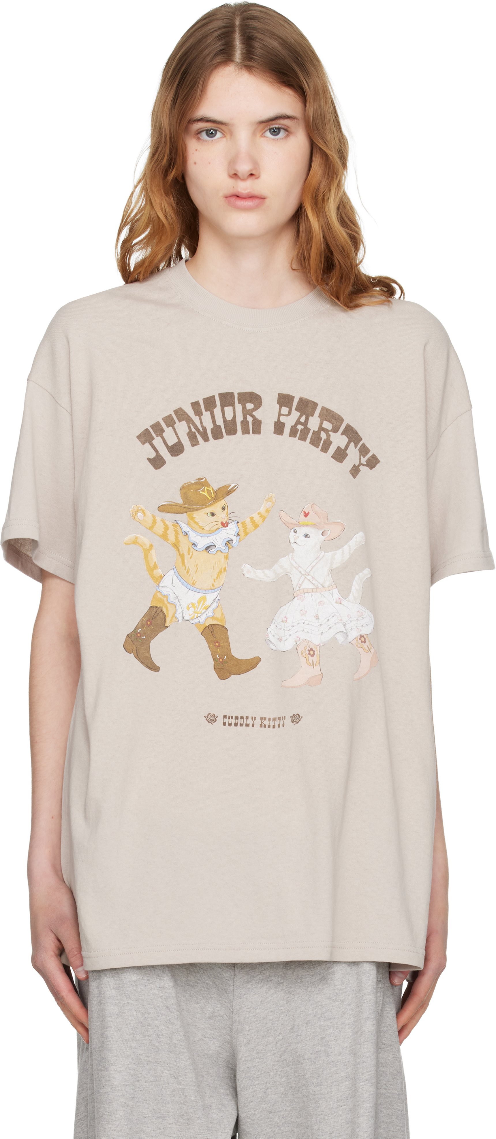openyy petclub Tシャツ OPEN YY: Beige Pet Club Kitty Party T-shirt | SSENSE
