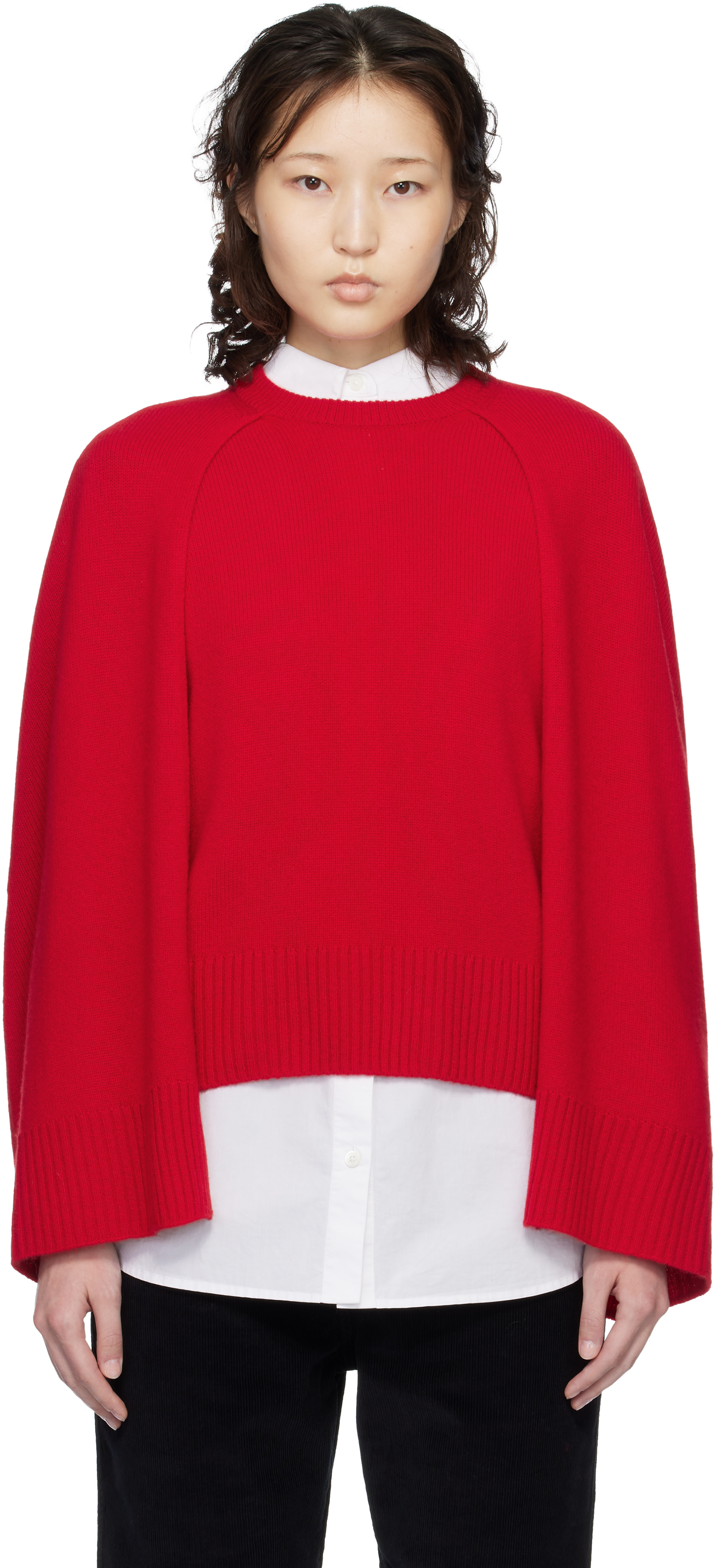 TOTEME: Red Crew Cape Knit Sweater | SSENSE