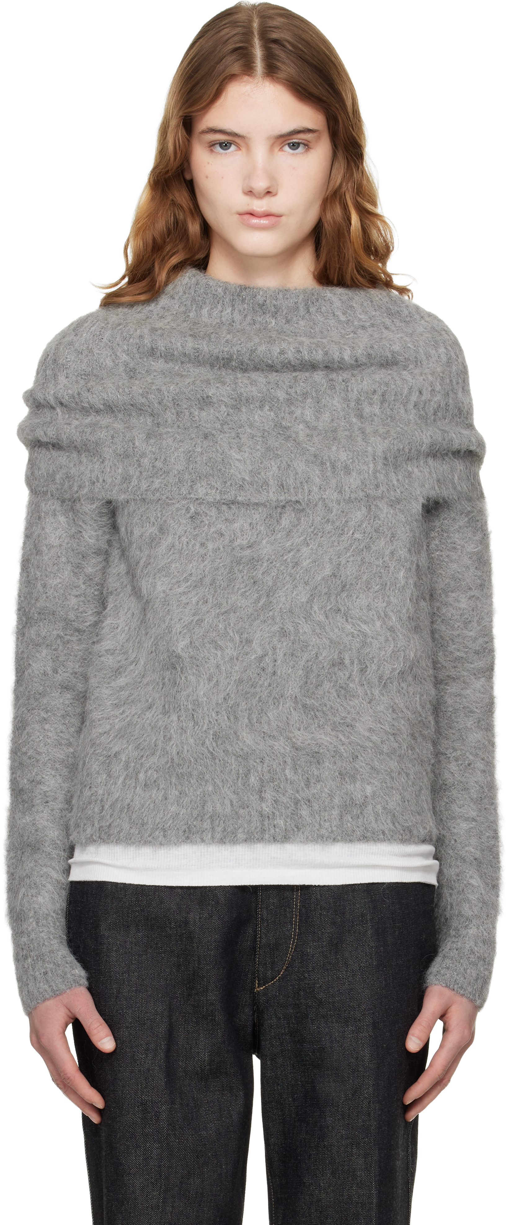 TOTEME / トーテム | メリノウール カシミヤ タートルネックニット | S | グレー | レディース TOTEME（トーテム） セーター Long scarf knit WRT0364 YA0007
