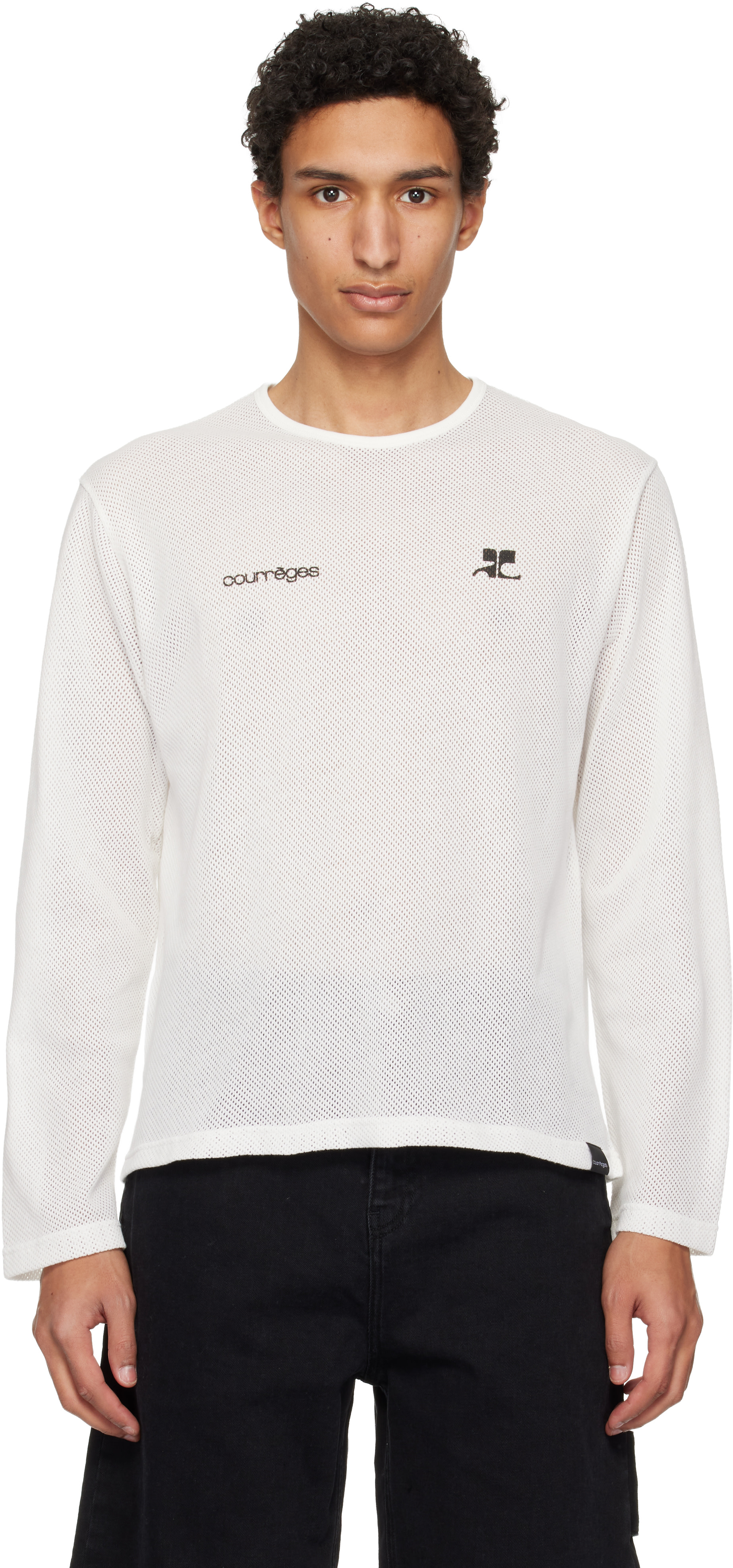 courrèges 長袖Tシャツ 38 ホワイト Courrèges: ホワイト メッシュ プリントTシャツ | SSENSE 日本