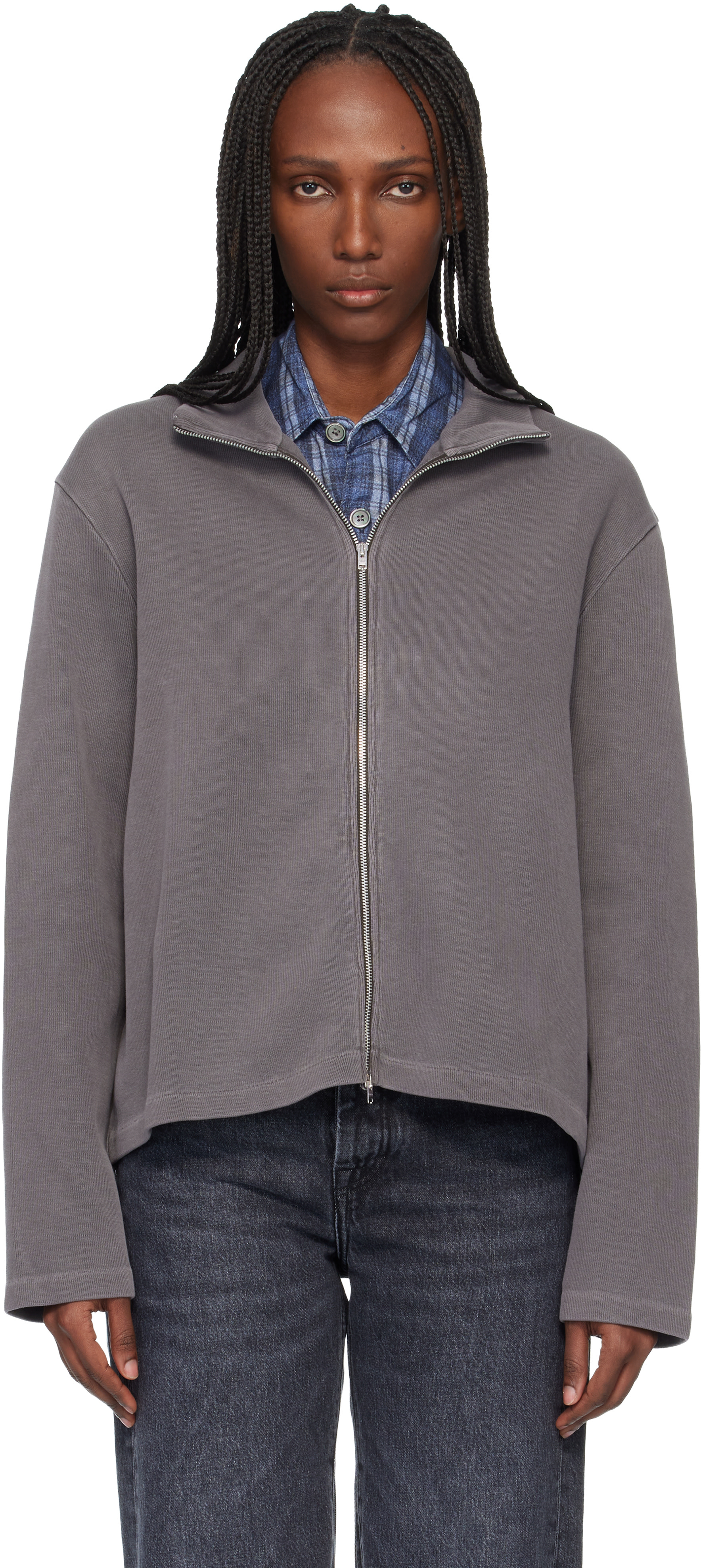 新品 25AW OUR LEGACY Shrunken Fullzip 44 OUR LEGACY: Gray Shrunken Fullzip Sweatshirt | SSENSE