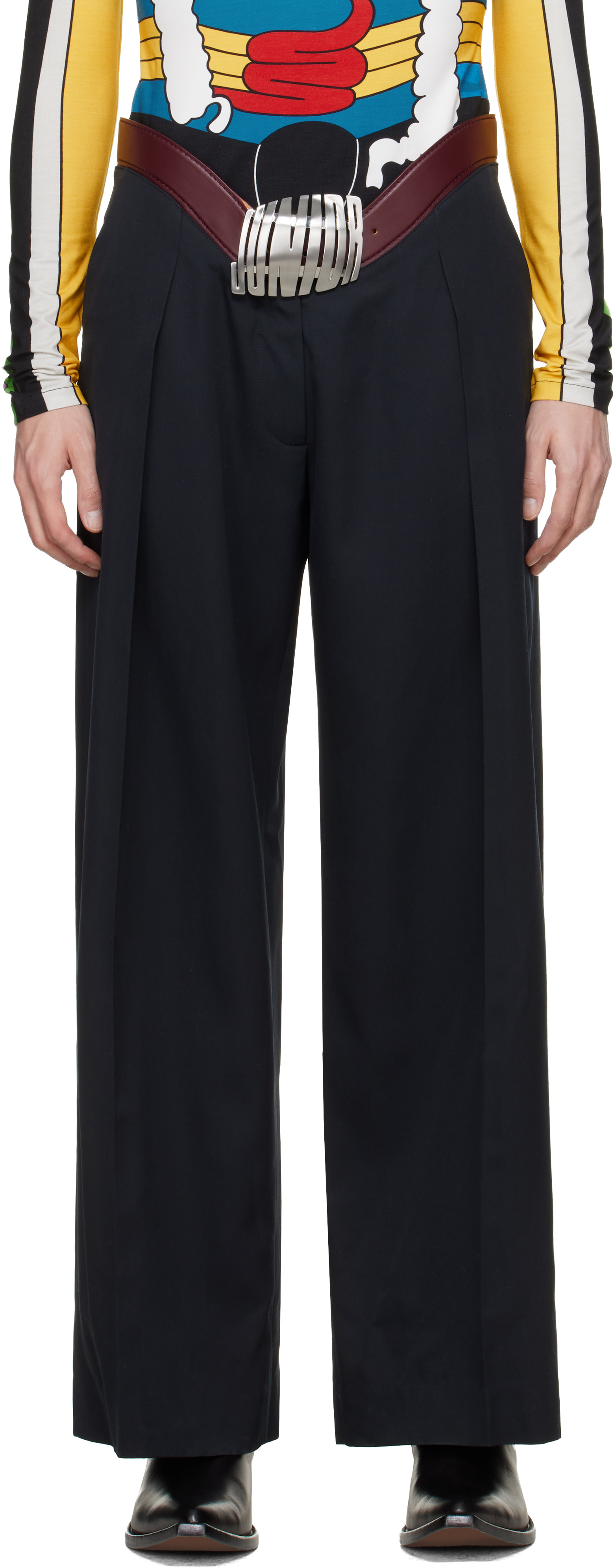 パンツ Archive Jean Paul Gaultier Crash Slacks Jean Paul Gaultier: Navy 'The Curved Suit' Trousers | SSENSE Canada