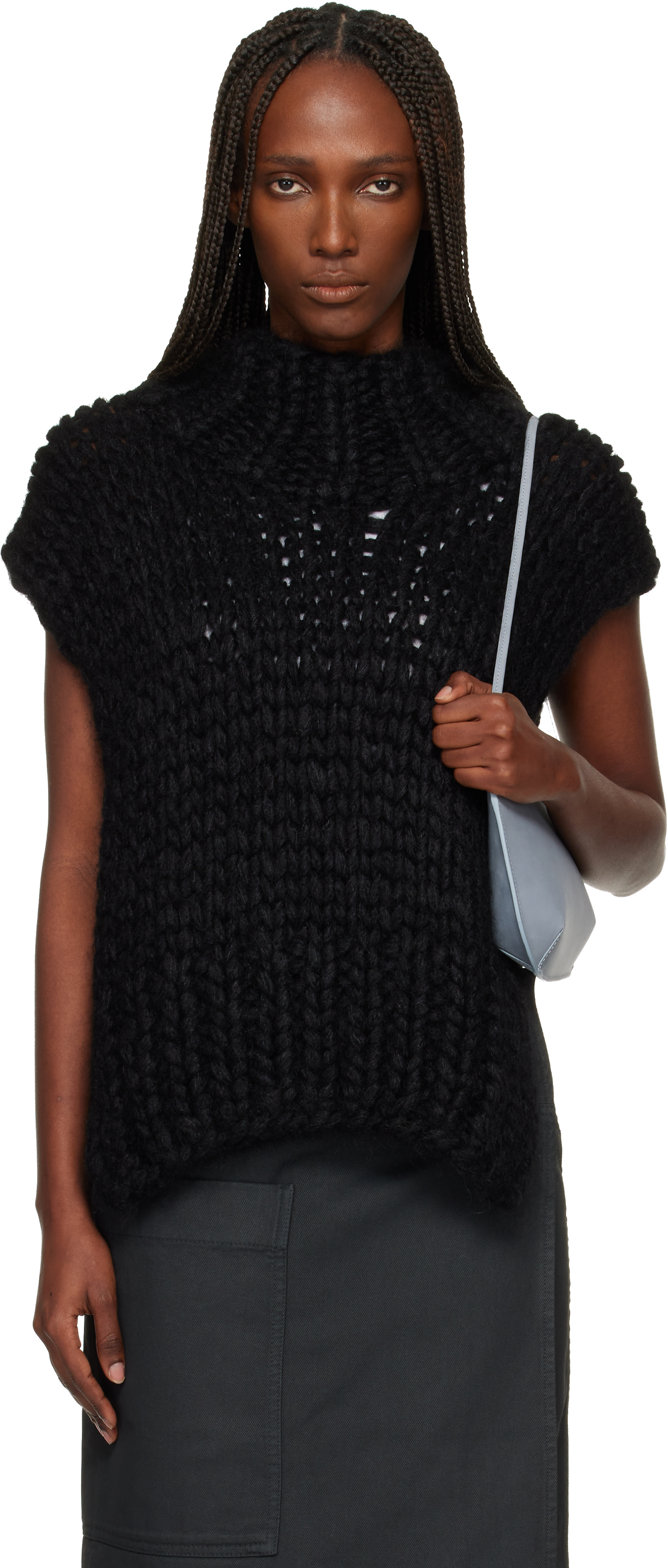ISSEY MIYAKE: Black November Silk Mohair Hand-Knit Vest | SSENSE