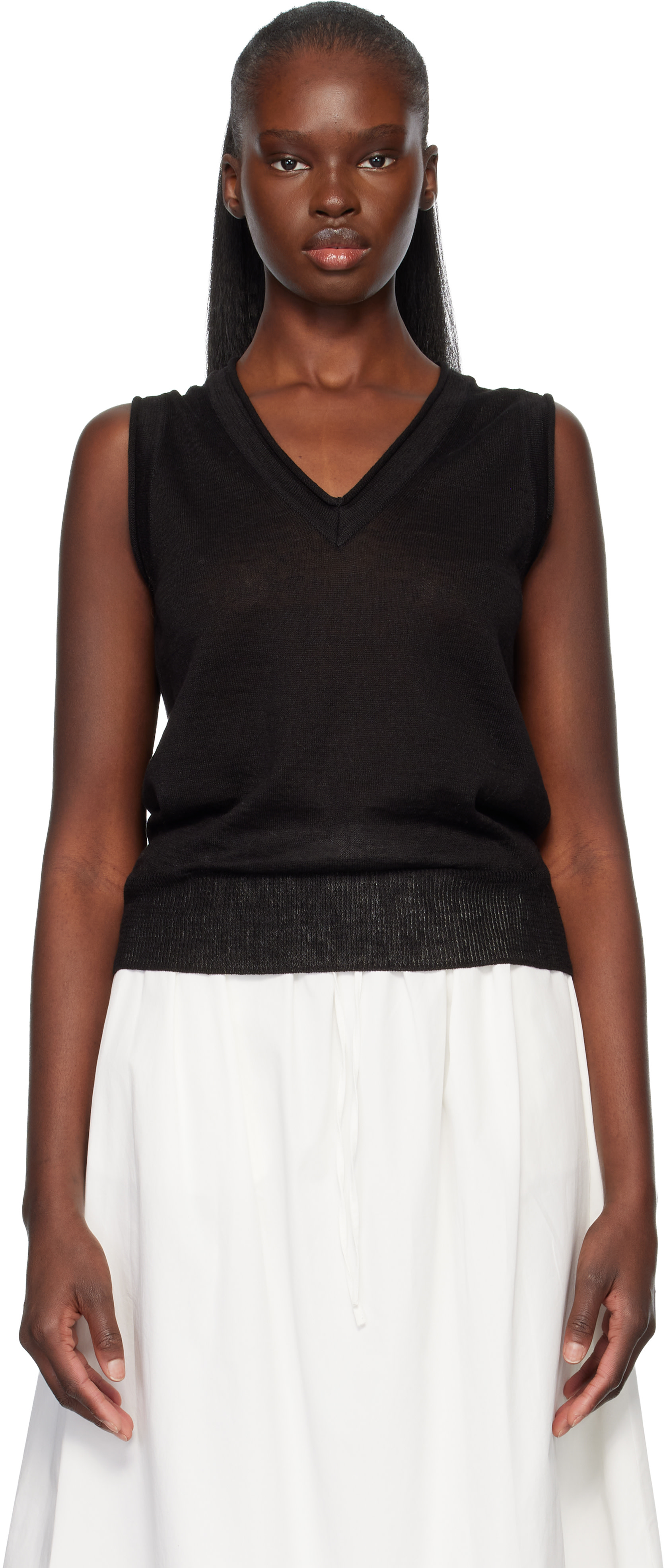 NOTHING WRITTENナッシングリトゥン 2025SS KNIT POLO NECK SLEEVELESSノースリーブ ニットポロシャツ新品【S】【LKNA79764】 Nothing Written: Black Dore Sleeveless Knit Top | SSENSE