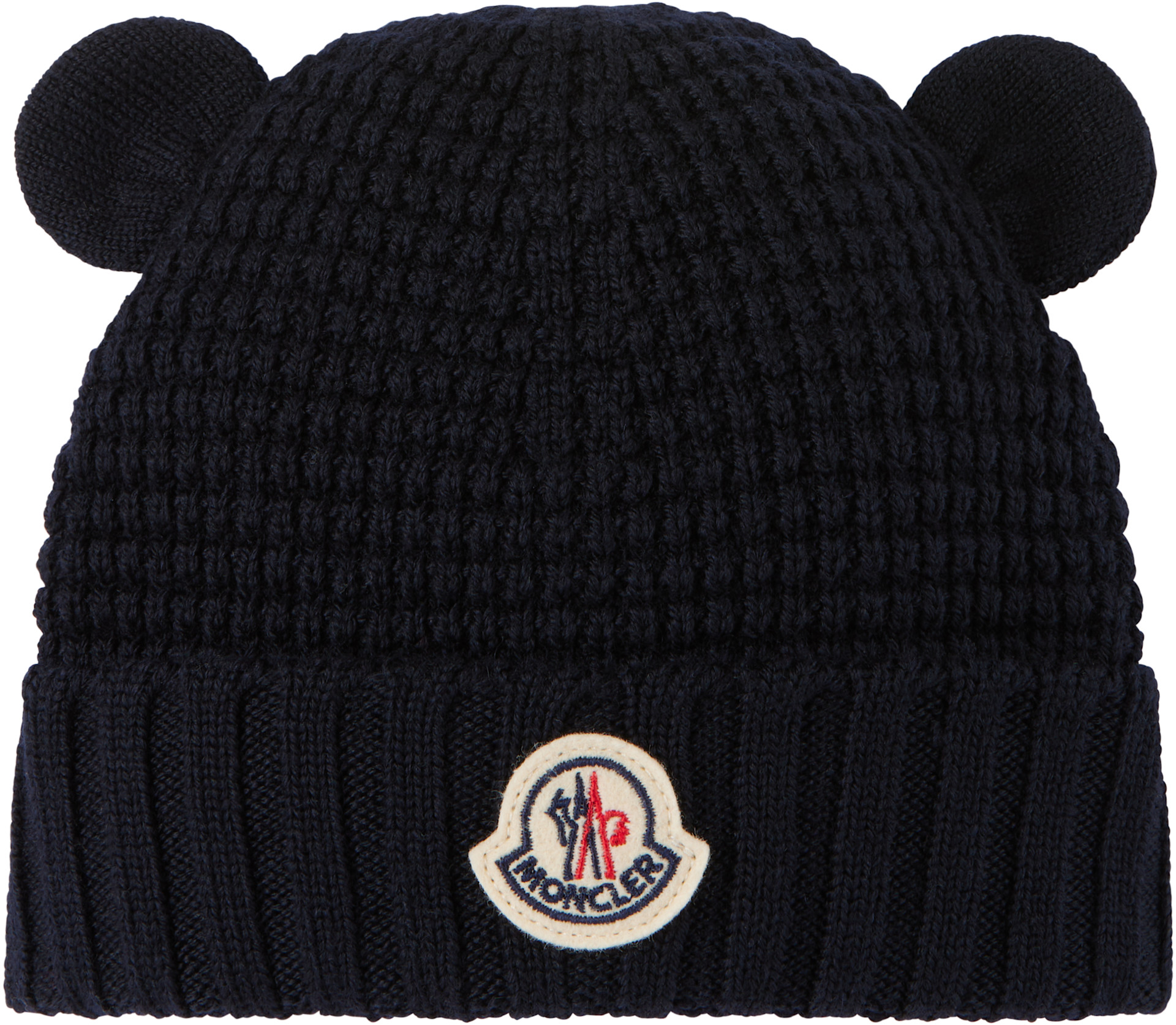 Moncler Enfant: ベビー｜ネイビー Teddy Bear Ears ウール ビーニー