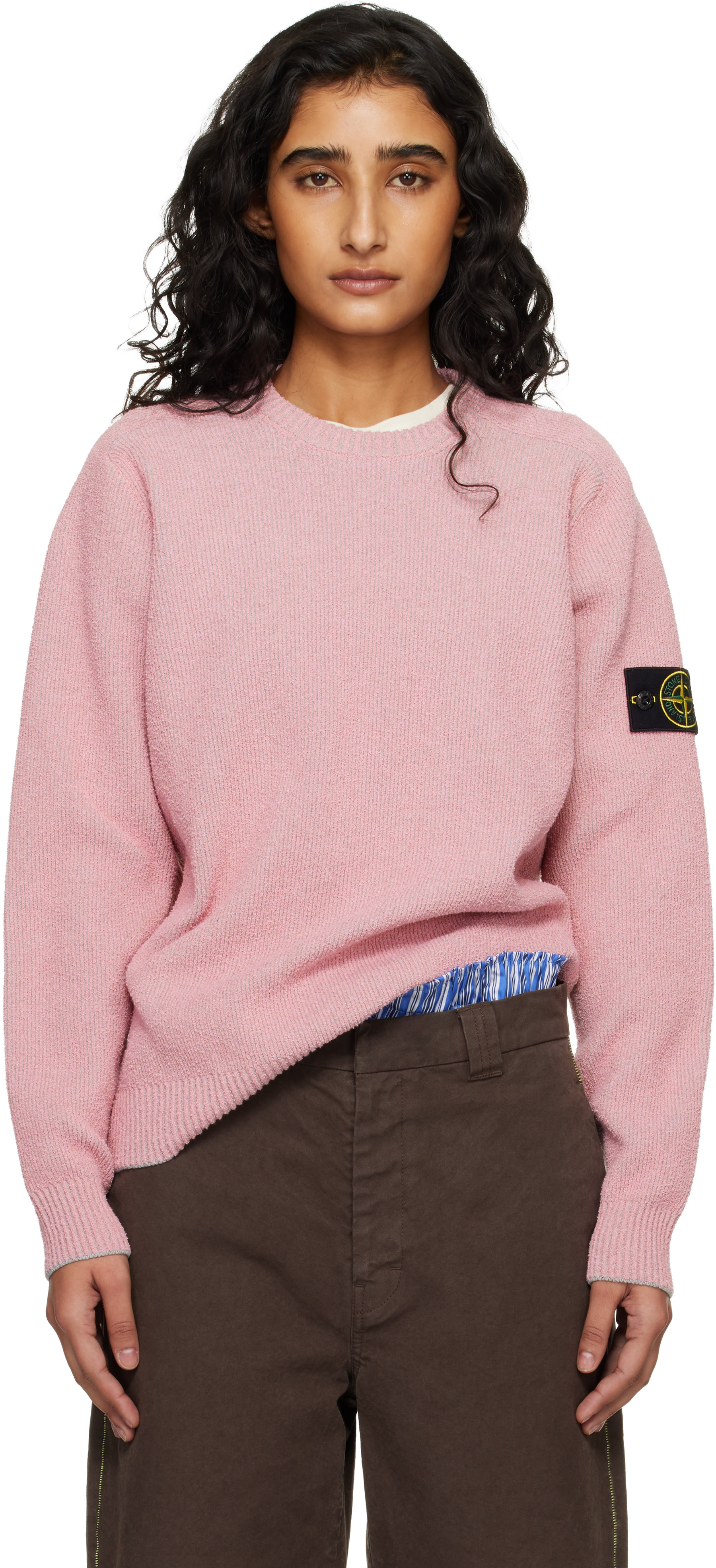 Stone Island: ピンク 5100033 Plated リブコットン ブークレ セーター