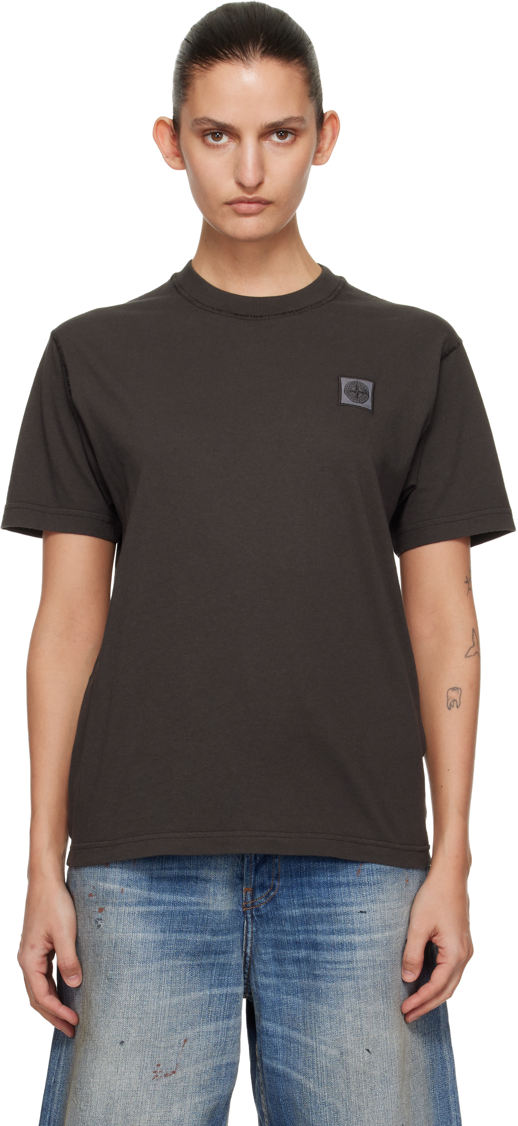 トップス stone Stone Island: Gray 2100026 Organic Cotton Jersey 'Fissato' Effect