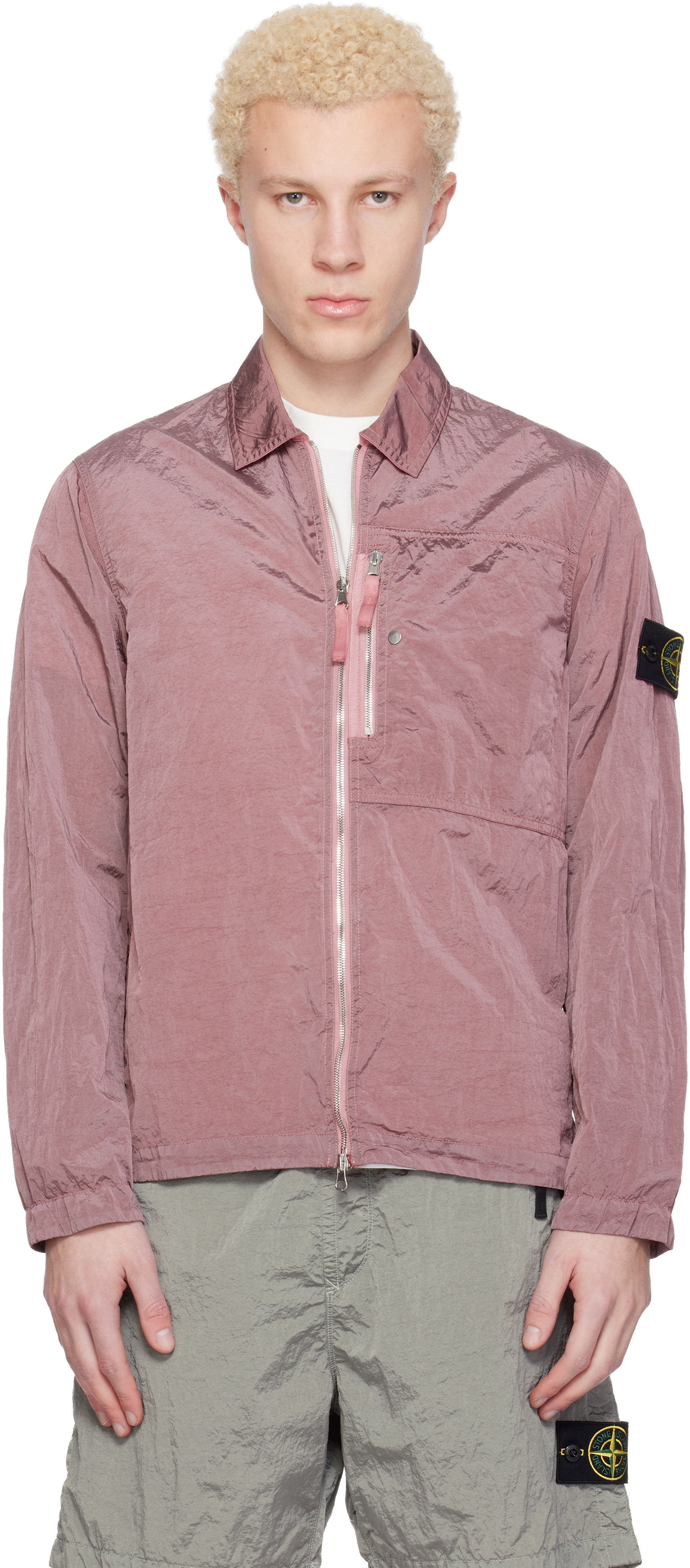Stone Island: Pink 1200038 Nylon Metal ECONYL Jacket | SSENSE